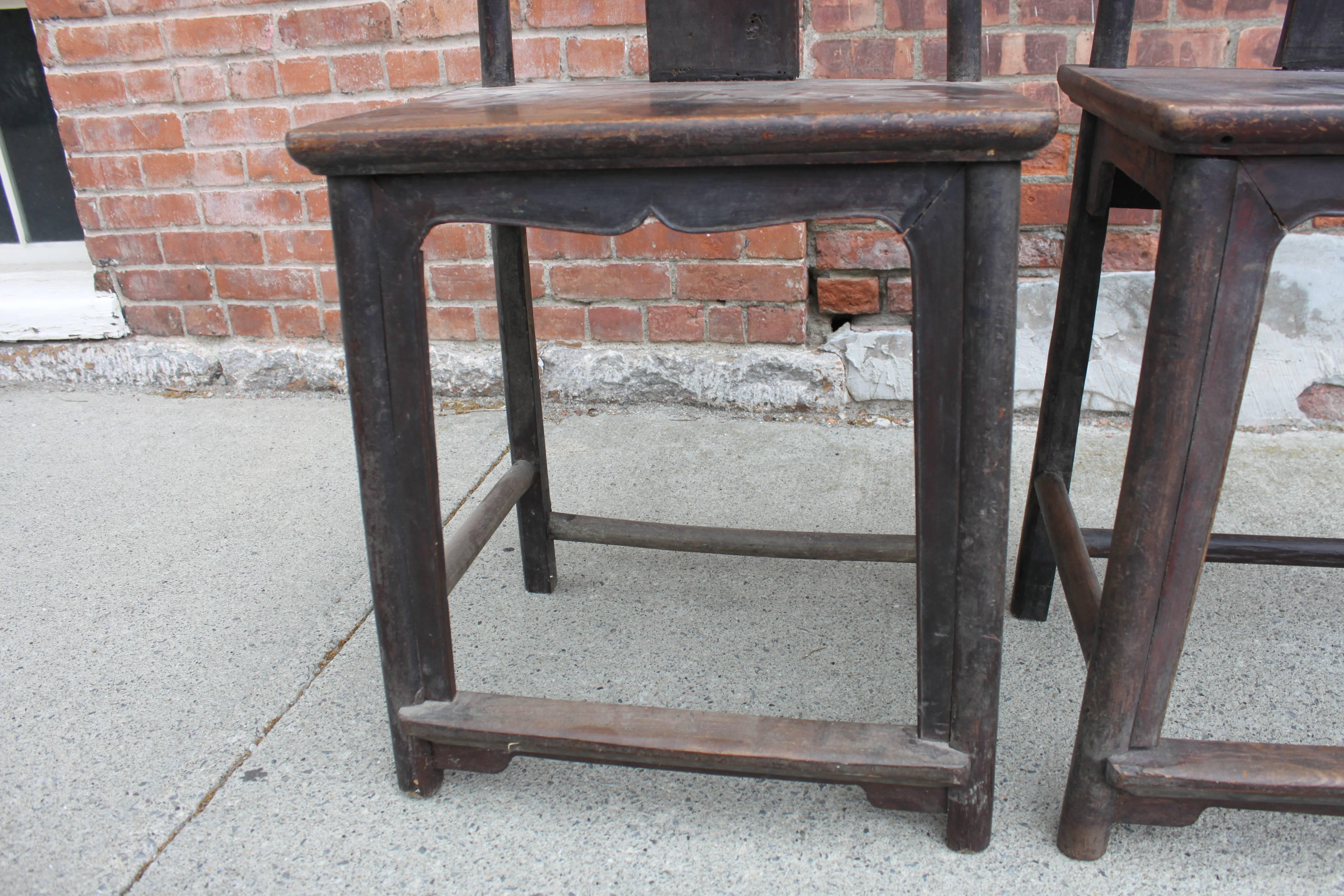 Pair of Antique Chinese Yoke Back Chairs In Good Condition For Sale In Hudson, NY