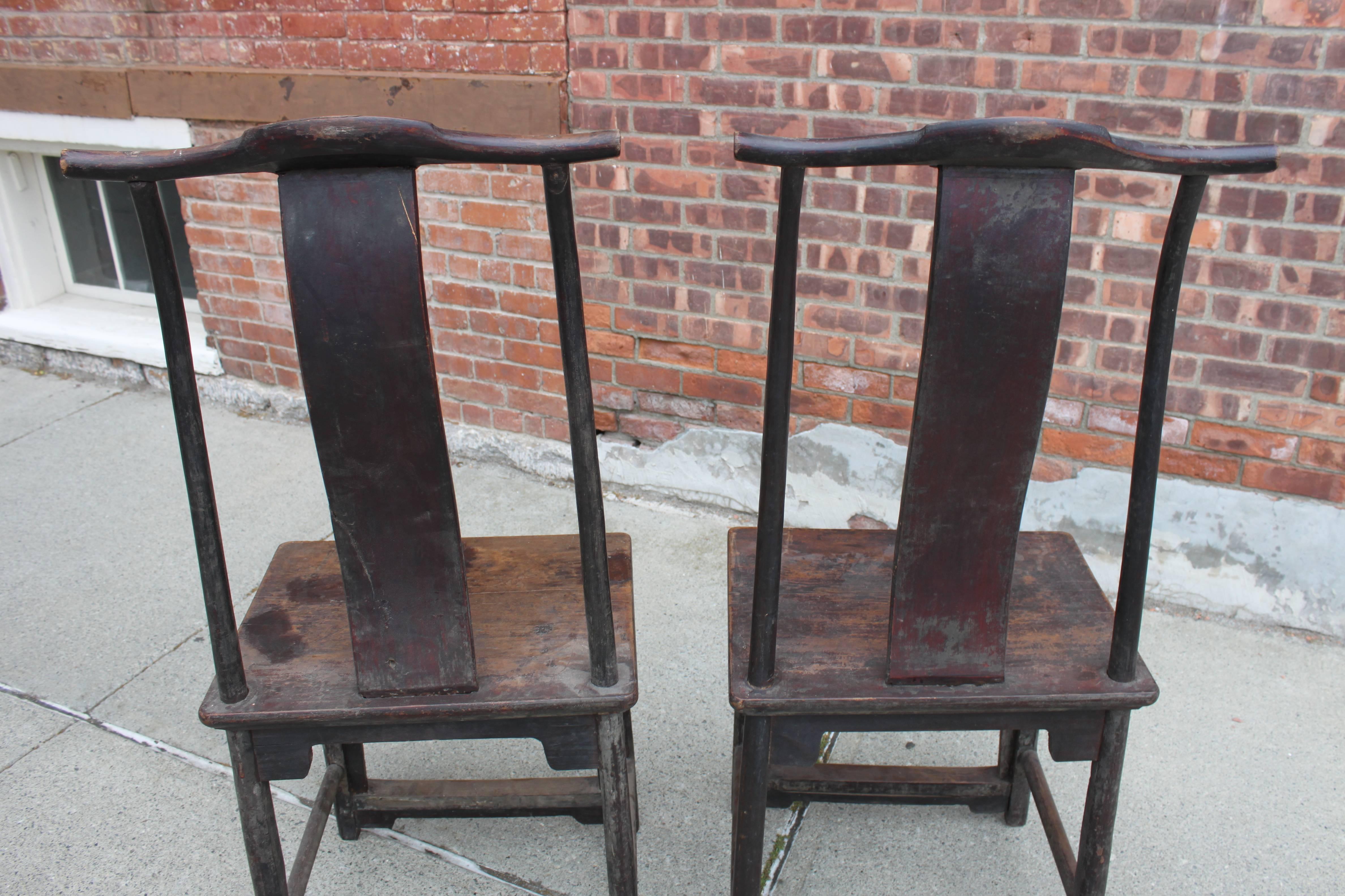 Pair of Antique Chinese Yoke Back Chairs For Sale 1