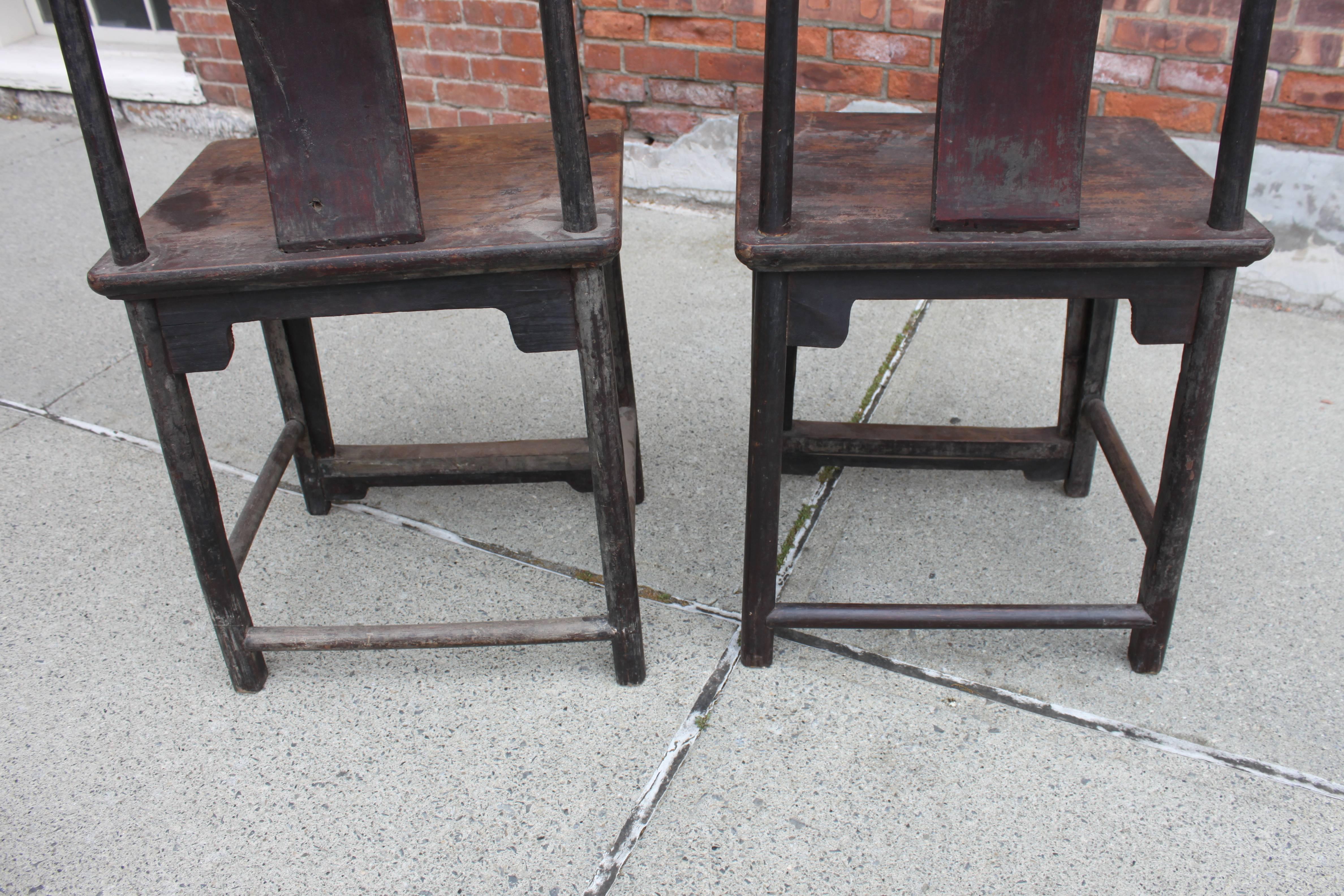 Pair of Antique Chinese Yoke Back Chairs For Sale 2