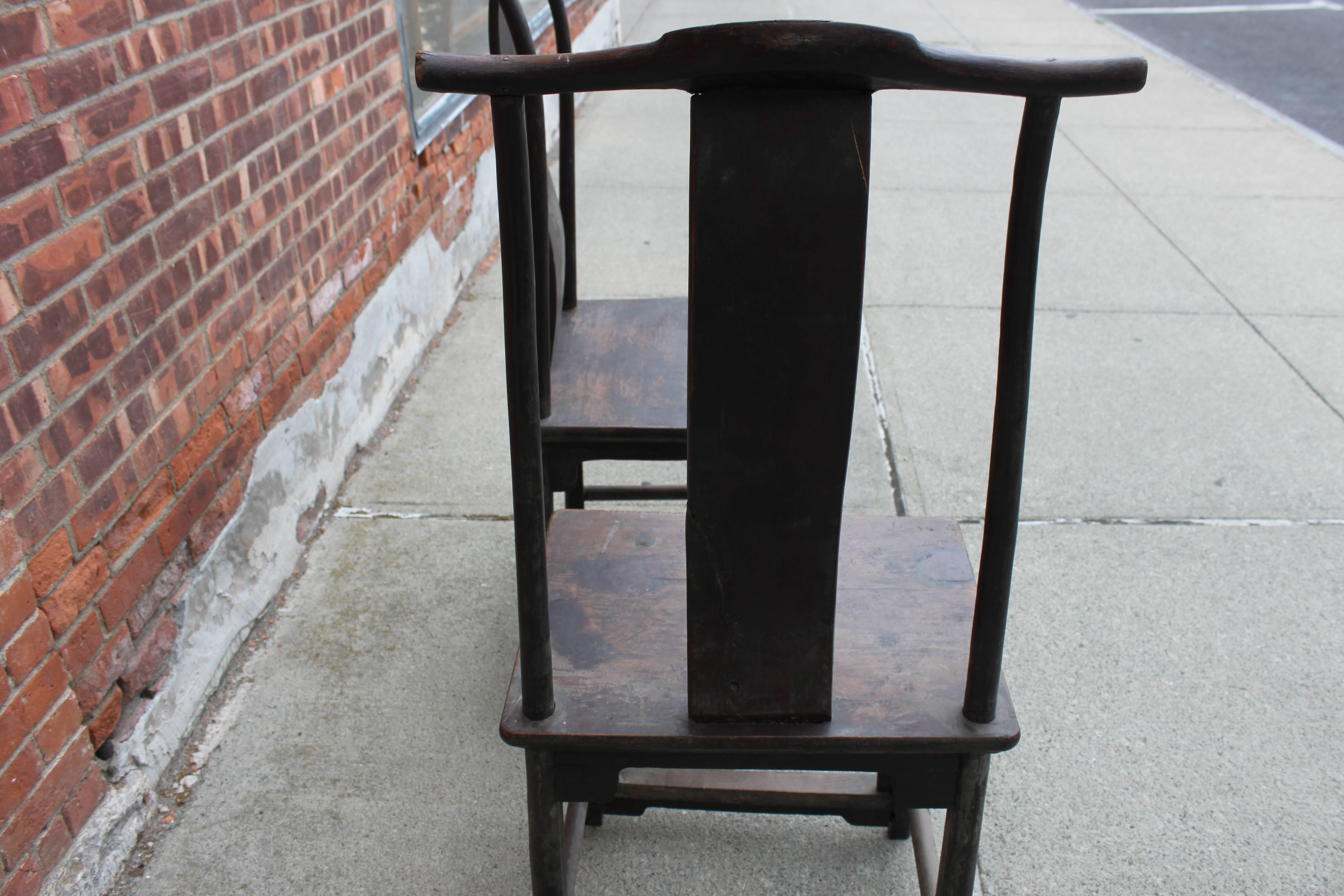 Pair of Antique Chinese Yoke Back Chairs For Sale 3