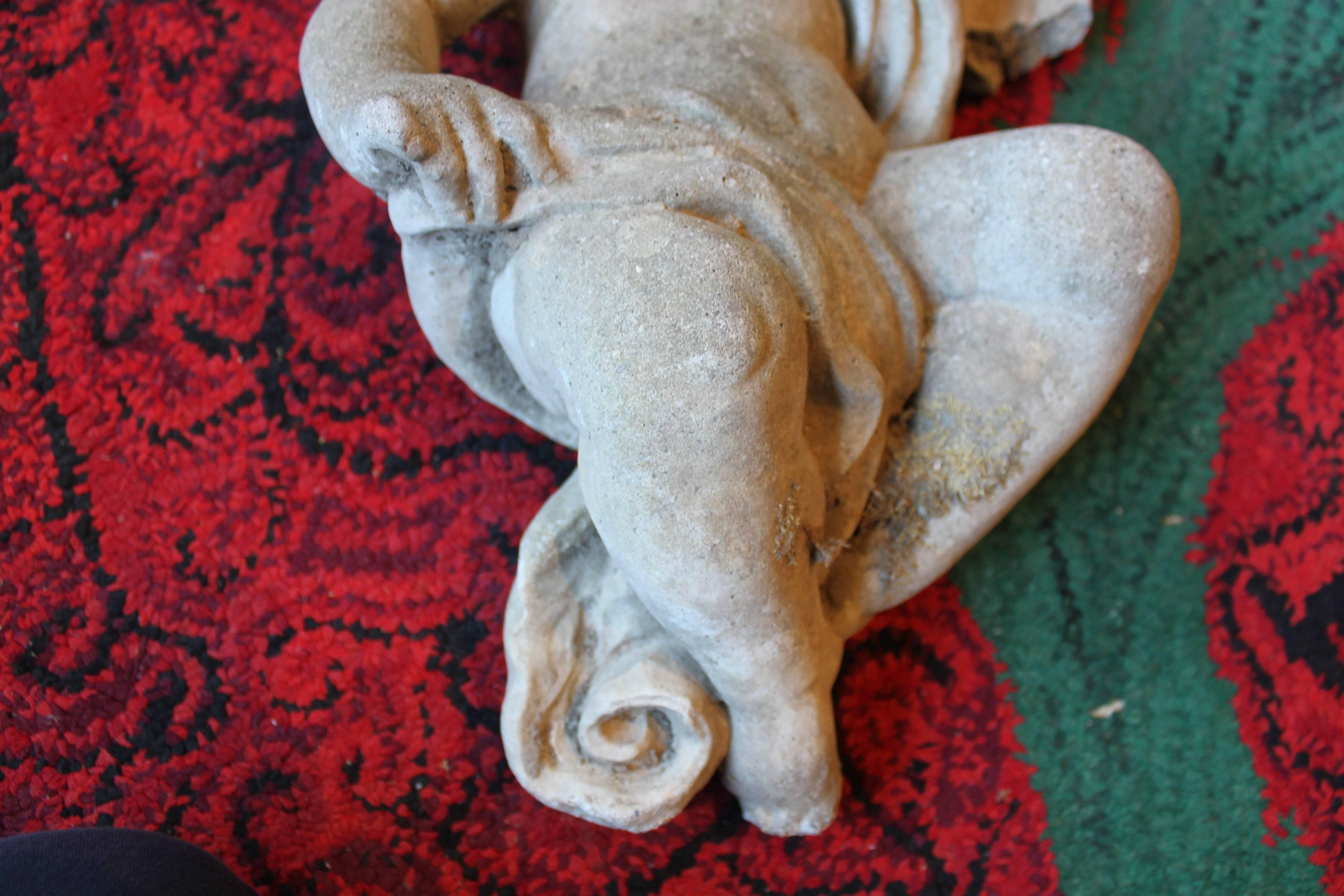 Vintage Casted Stone Cherub In Good Condition In Hudson, NY