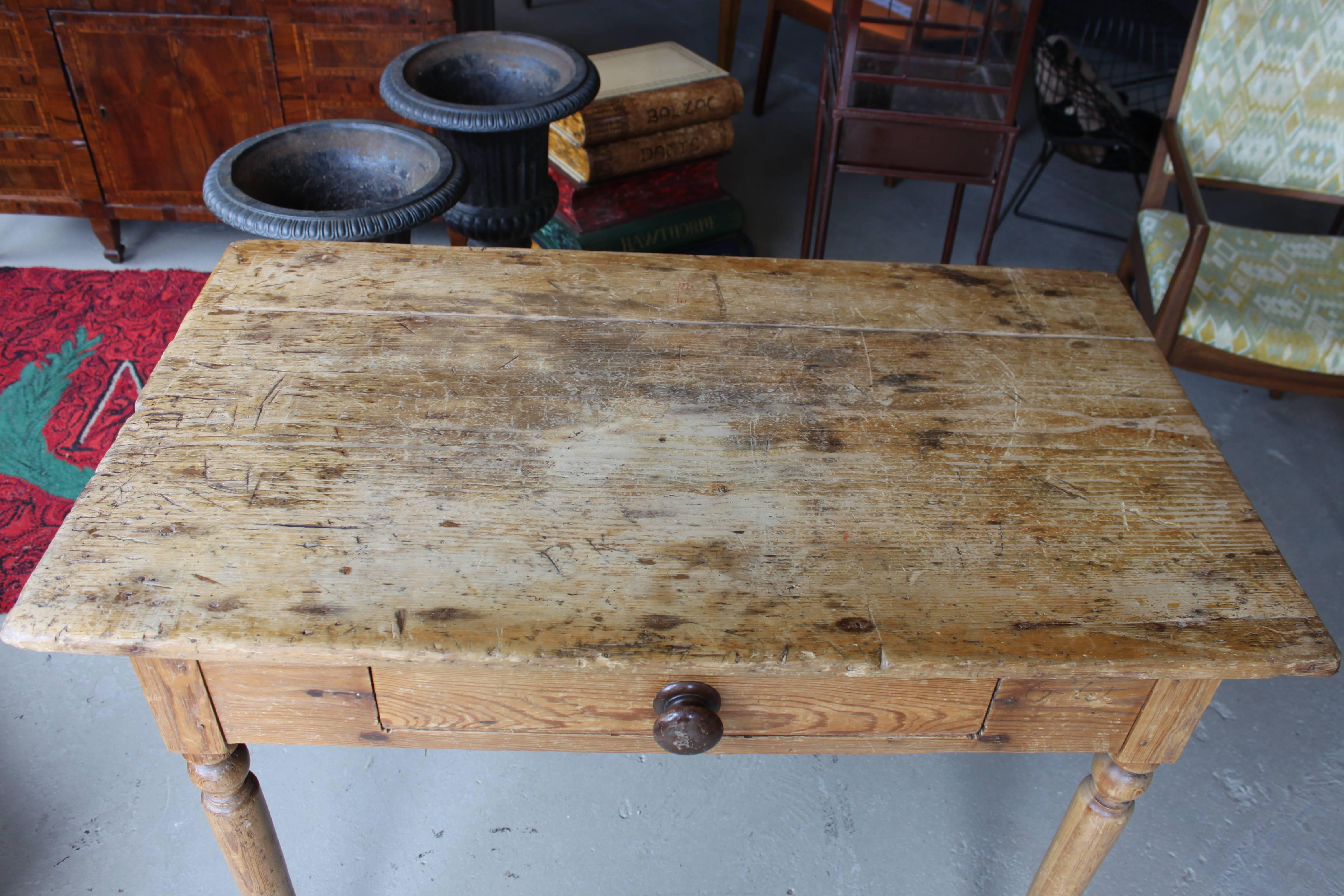 19th Century Antique Scrubbed Top Country Table Desk