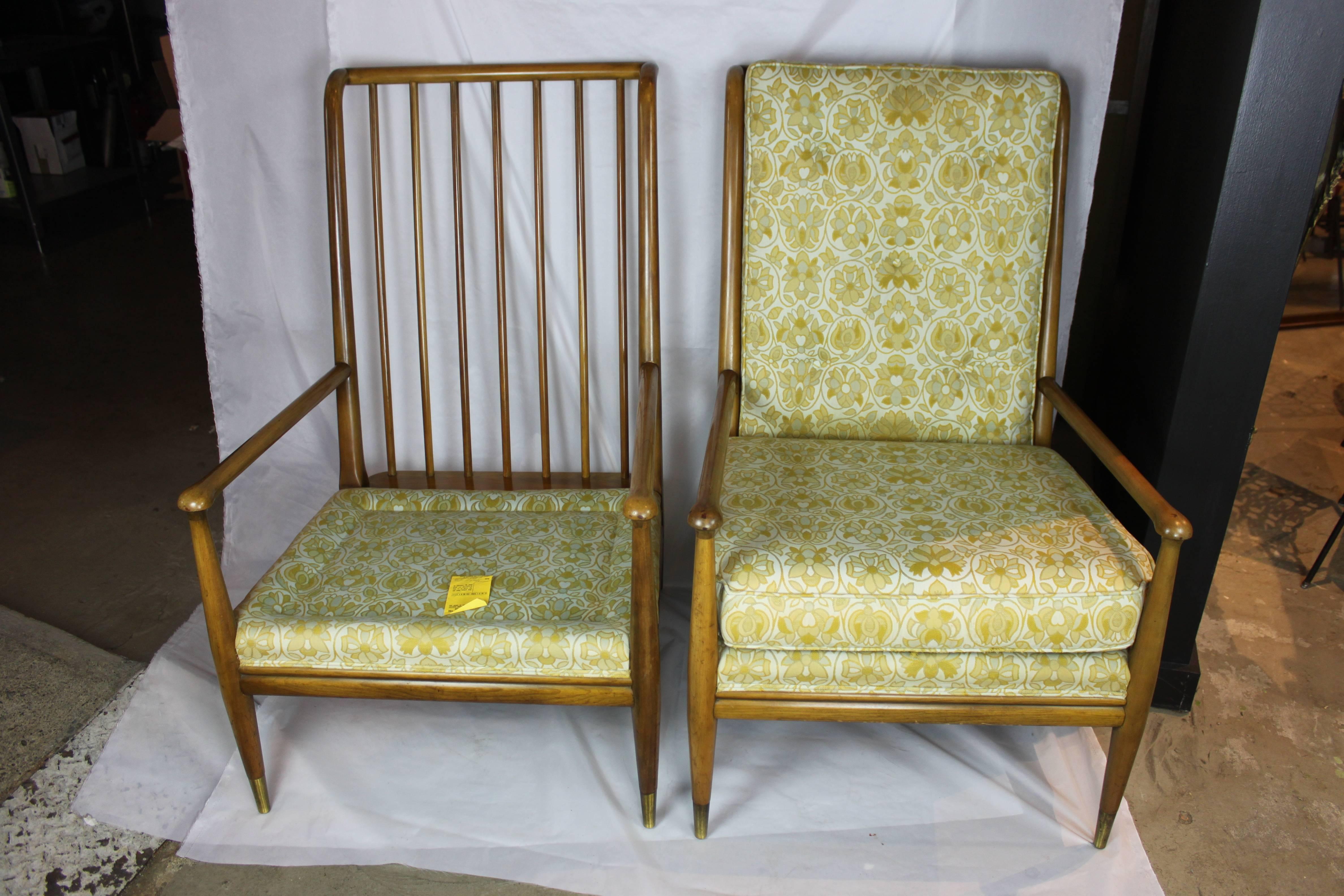 Beautiful high spindle back Widdicomb lounge chairs. Ready for your choice of new upholstery. Frame in very good condition. Minor cuffs and scratches throughout as expected with pieces of this age and use.