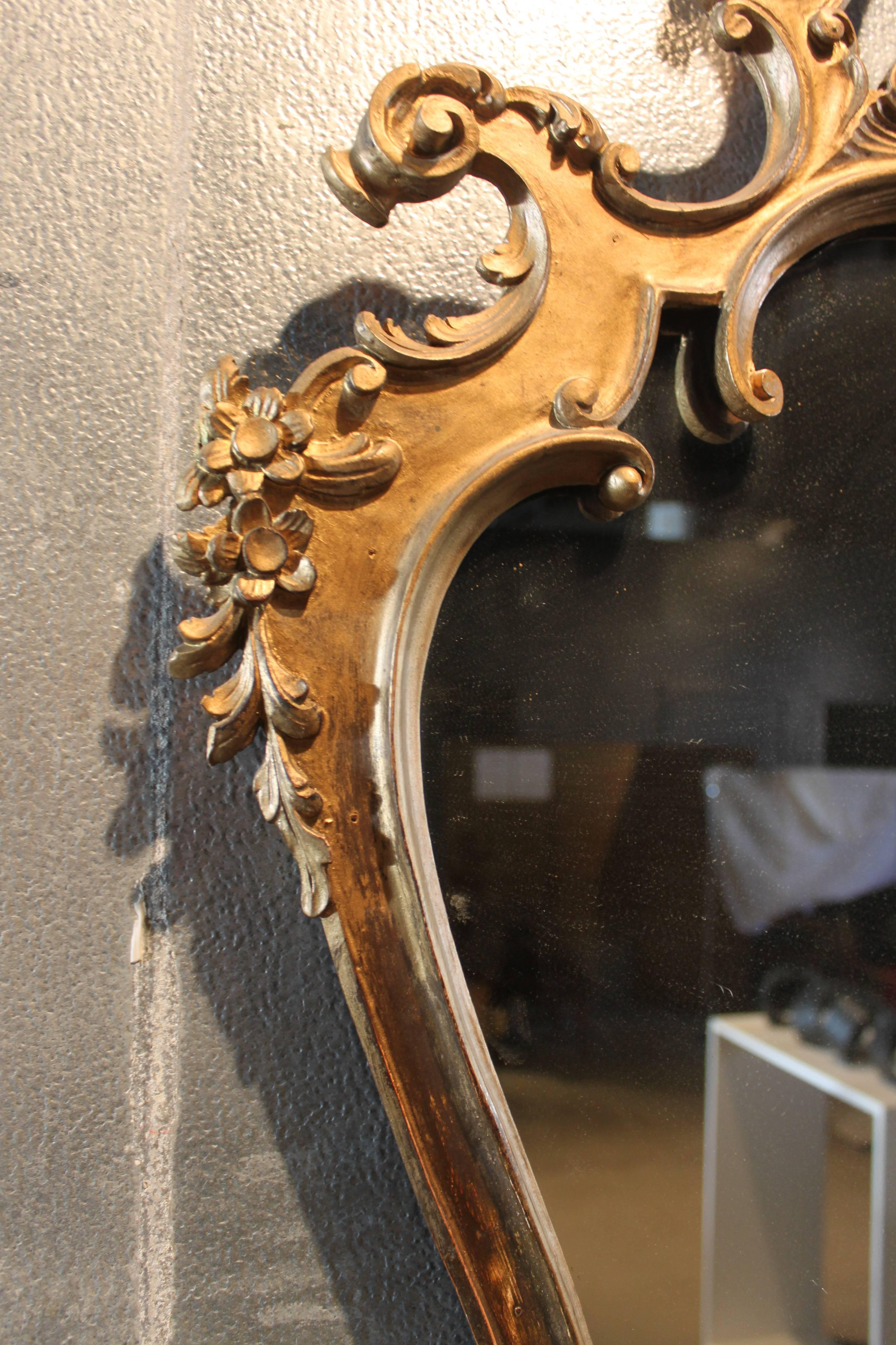 Highly decorative carved wood gilded mirror. Carved wood frame in 