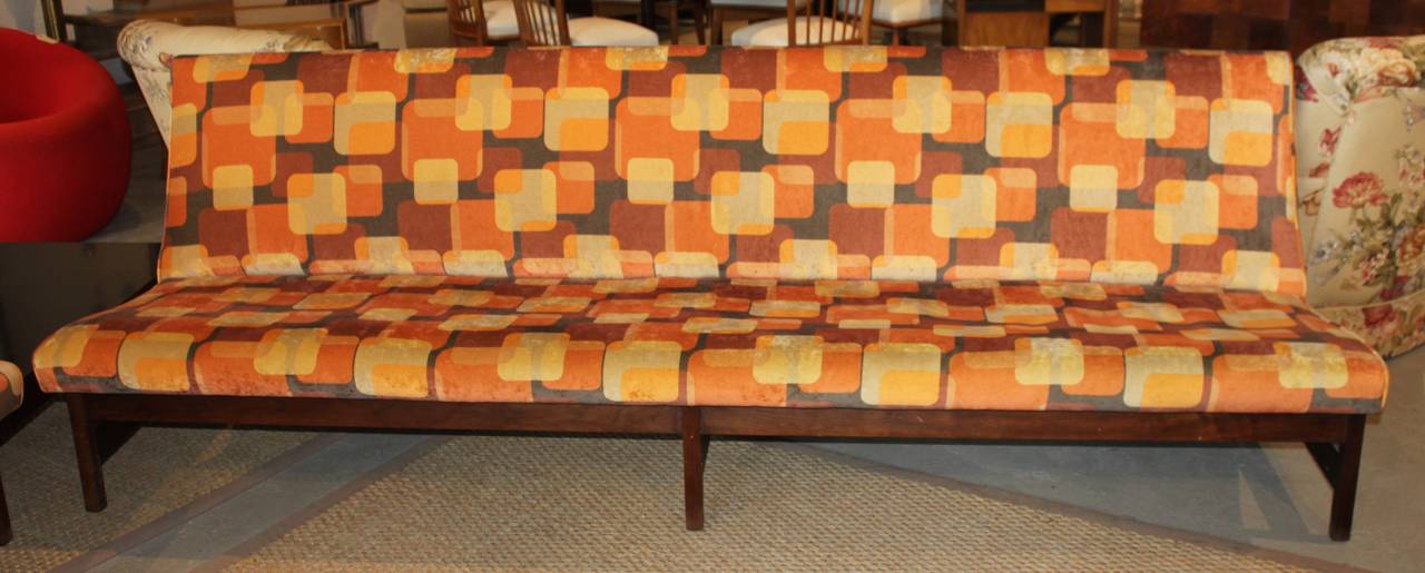Mid-Century Modern sofa set

Loveseat with table extension dimensions:

Height: 32"
Seat height: 13"
Width: 84"
Depth: 31".