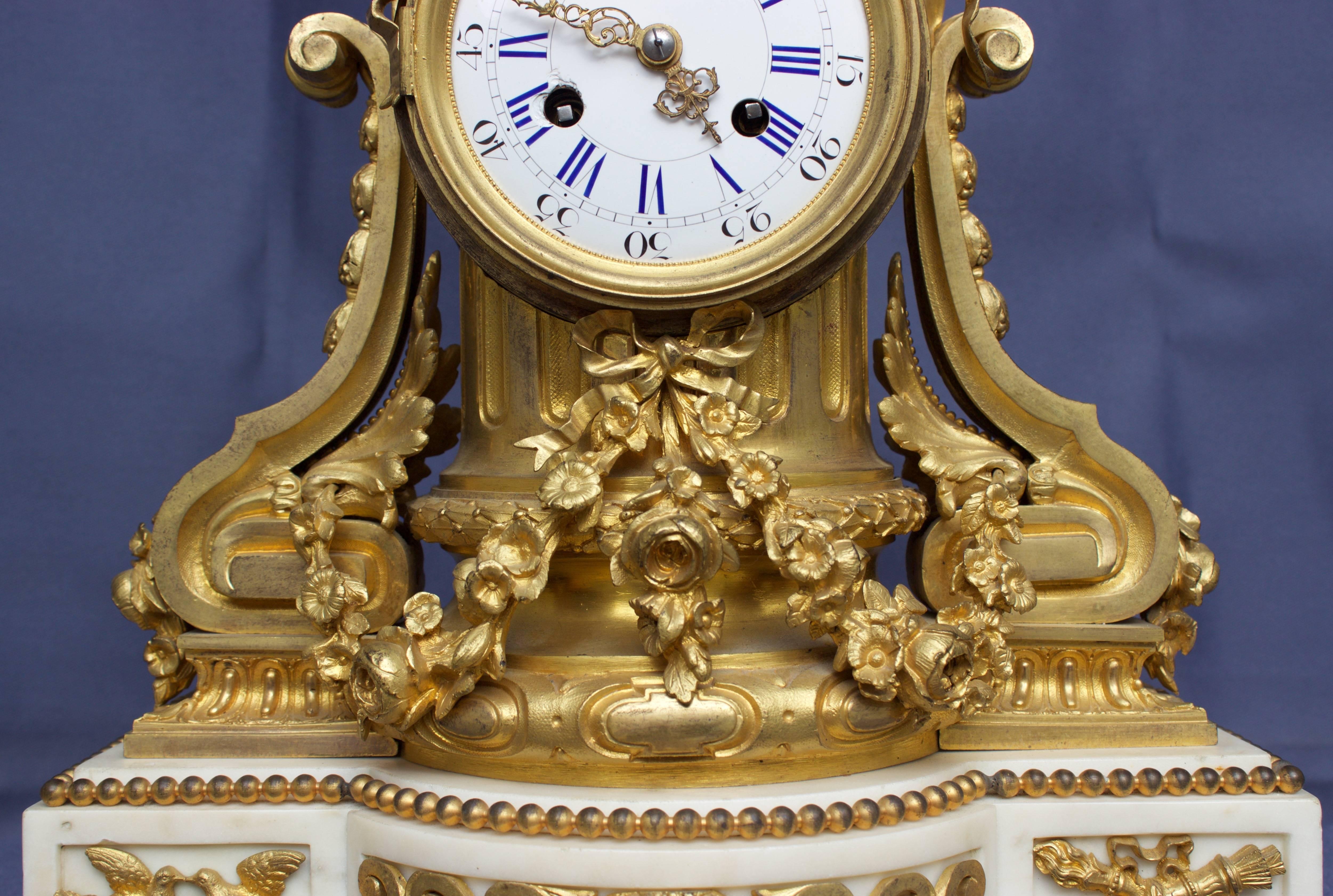 French Louis XVI Figural Clock in Chased and Gilt Bronze For Sale 1