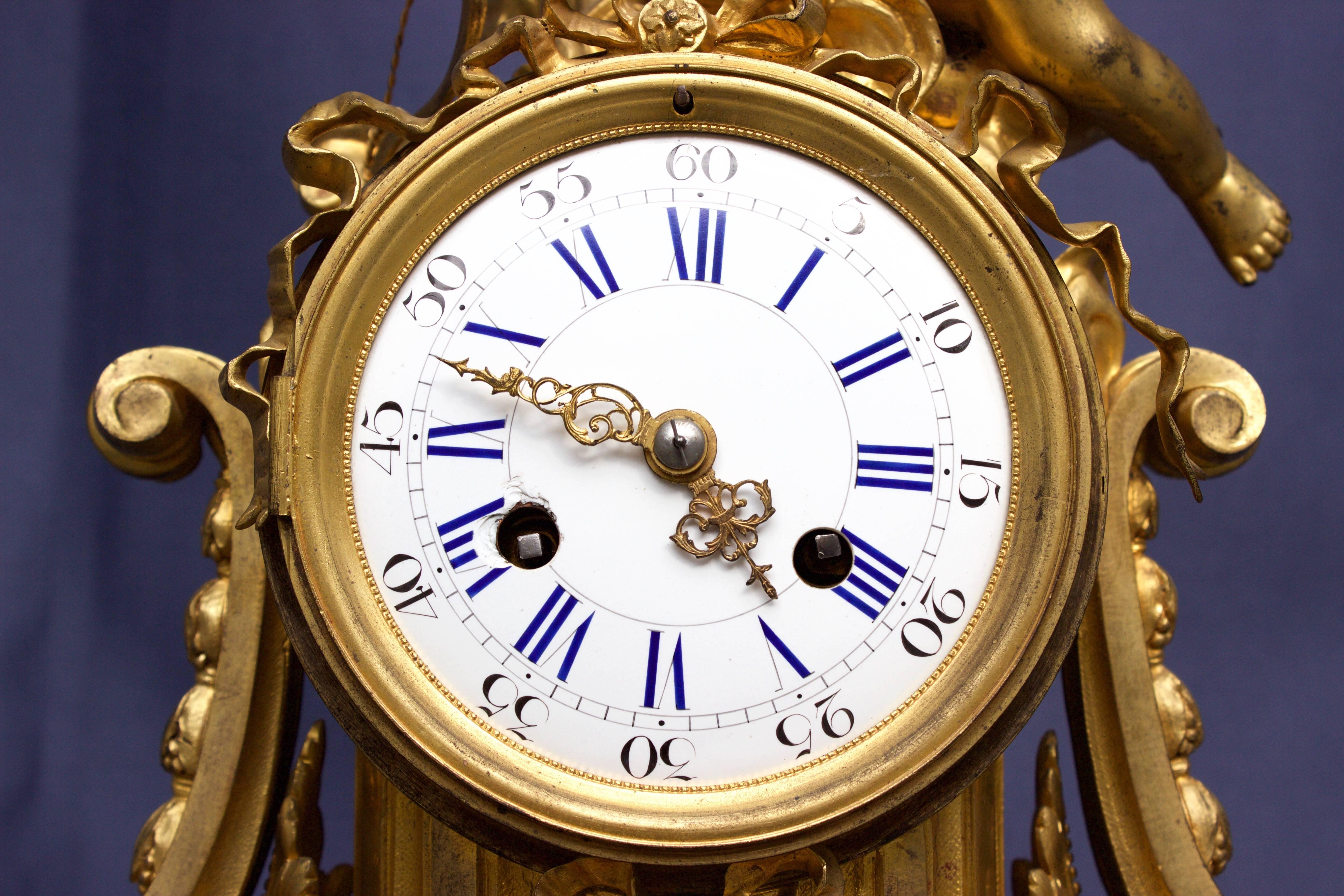French Louis XVI Figural Clock in Chased and Gilt Bronze For Sale 2