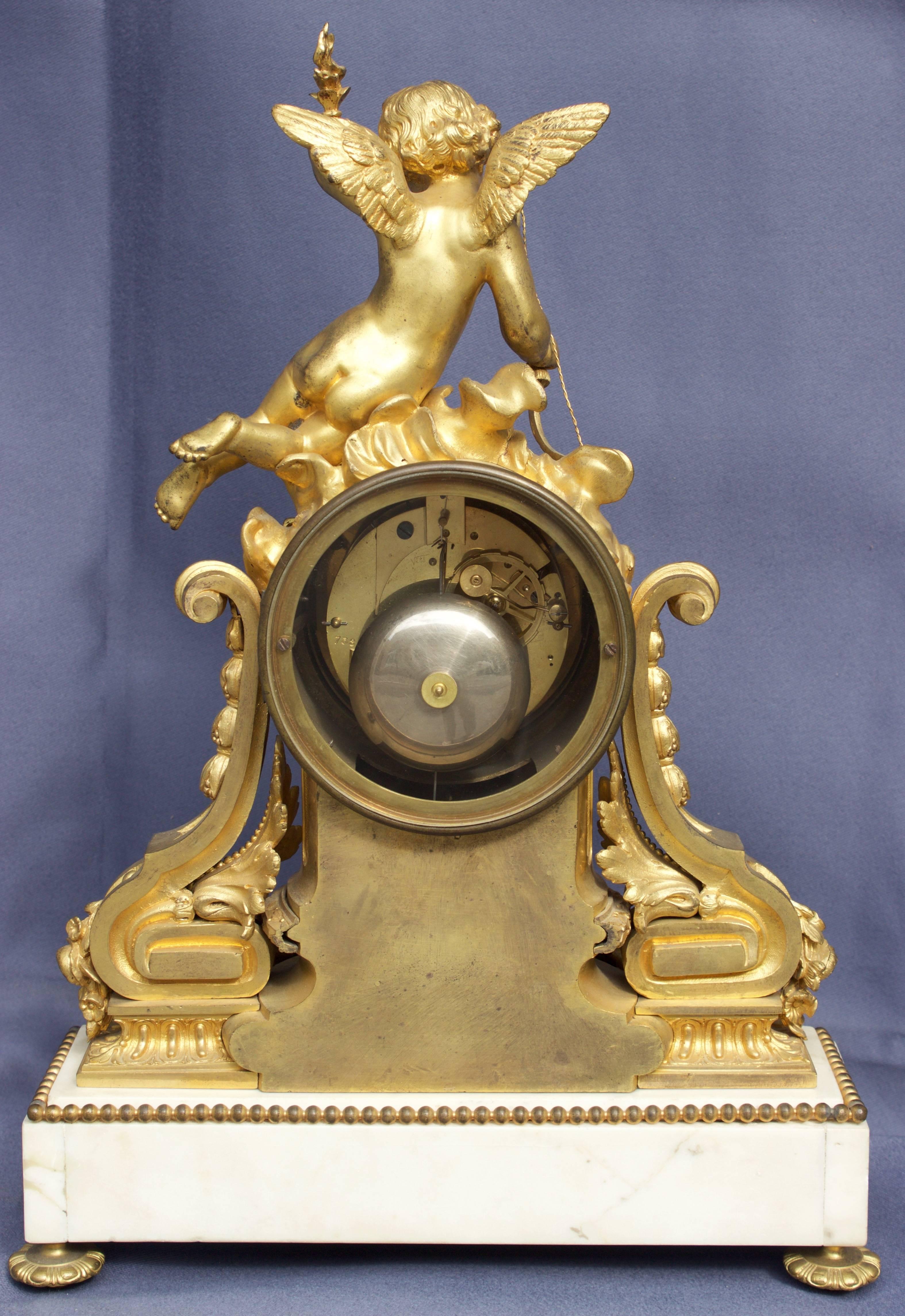 French Louis XVI Figural Clock in Chased and Gilt Bronze In Excellent Condition For Sale In Charleston, SC