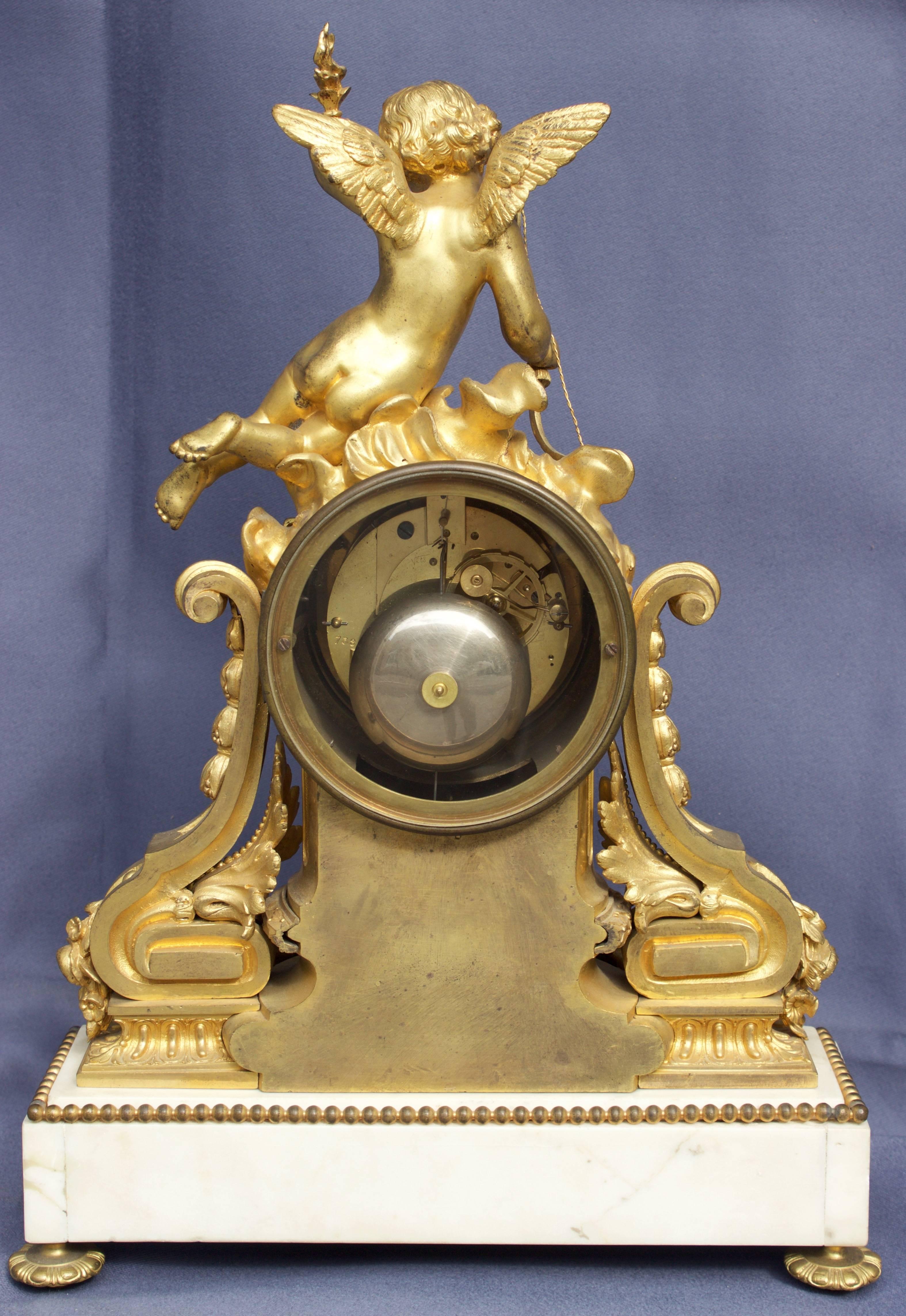 French Louis XVI Figural Clock in Chased and Gilt Bronze In Excellent Condition For Sale In Charleston, SC