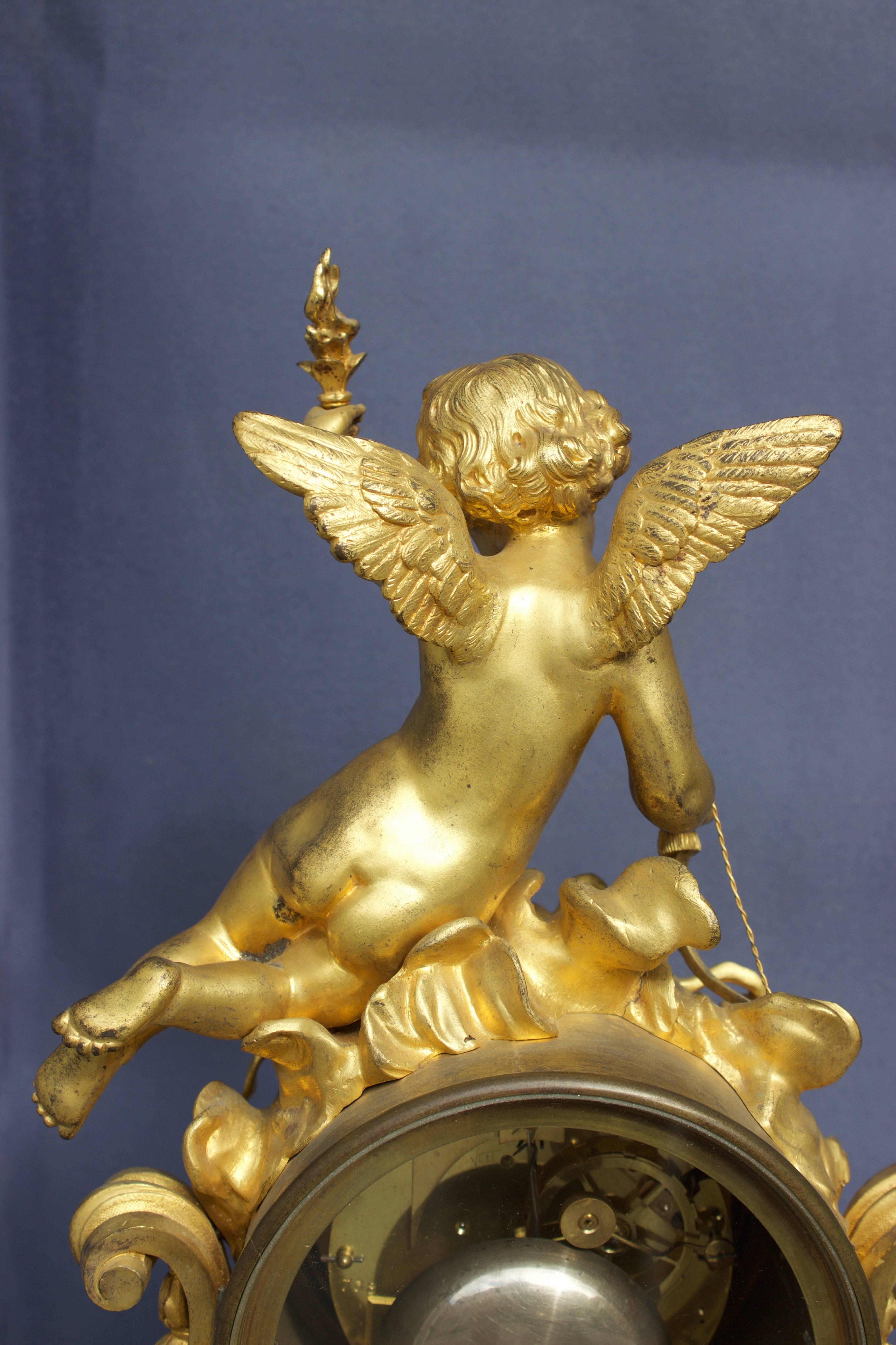 French Louis XVI Figural Clock in Chased and Gilt Bronze For Sale 6