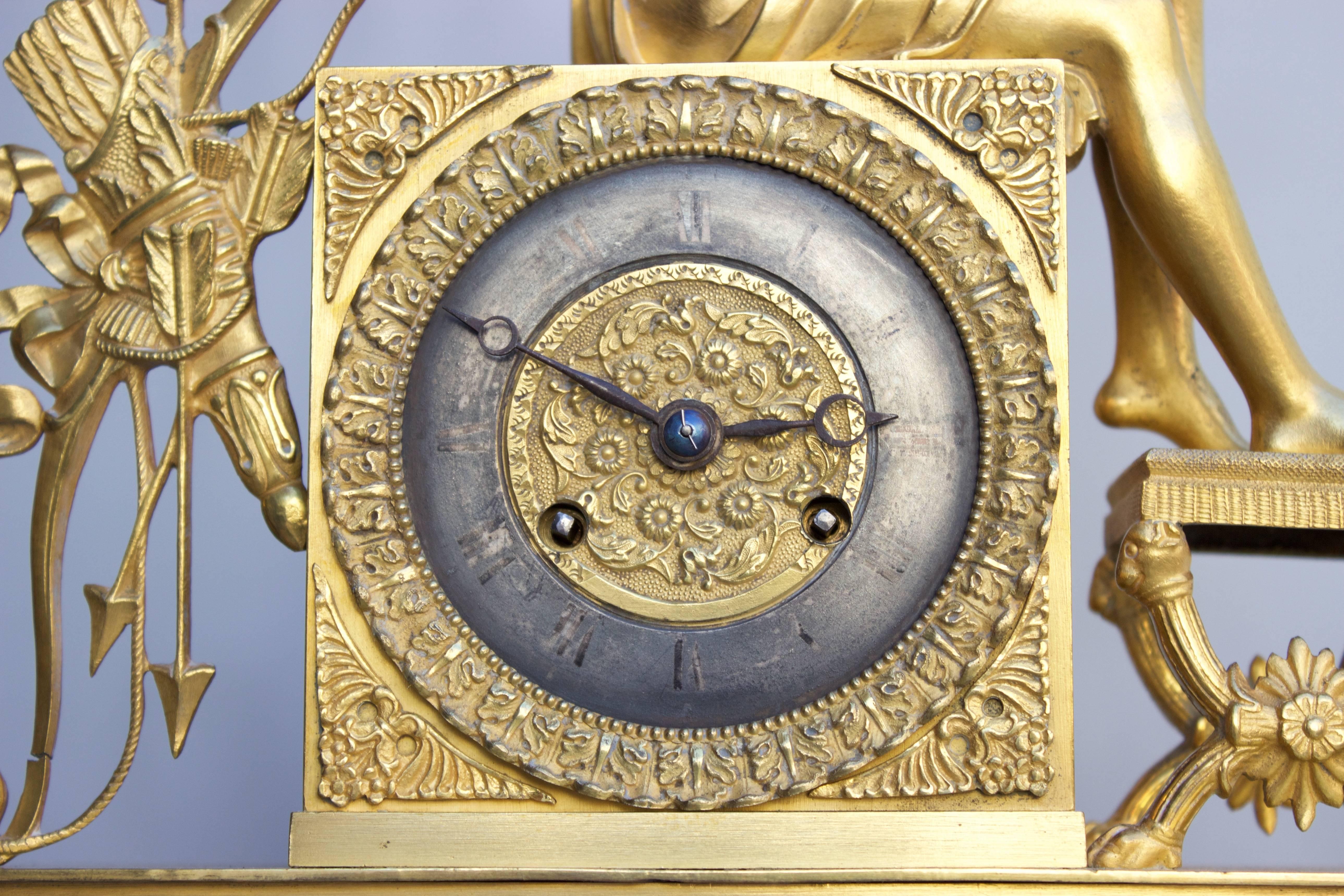 Gilt French Directoire Ormolu Bronze Clock For Sale