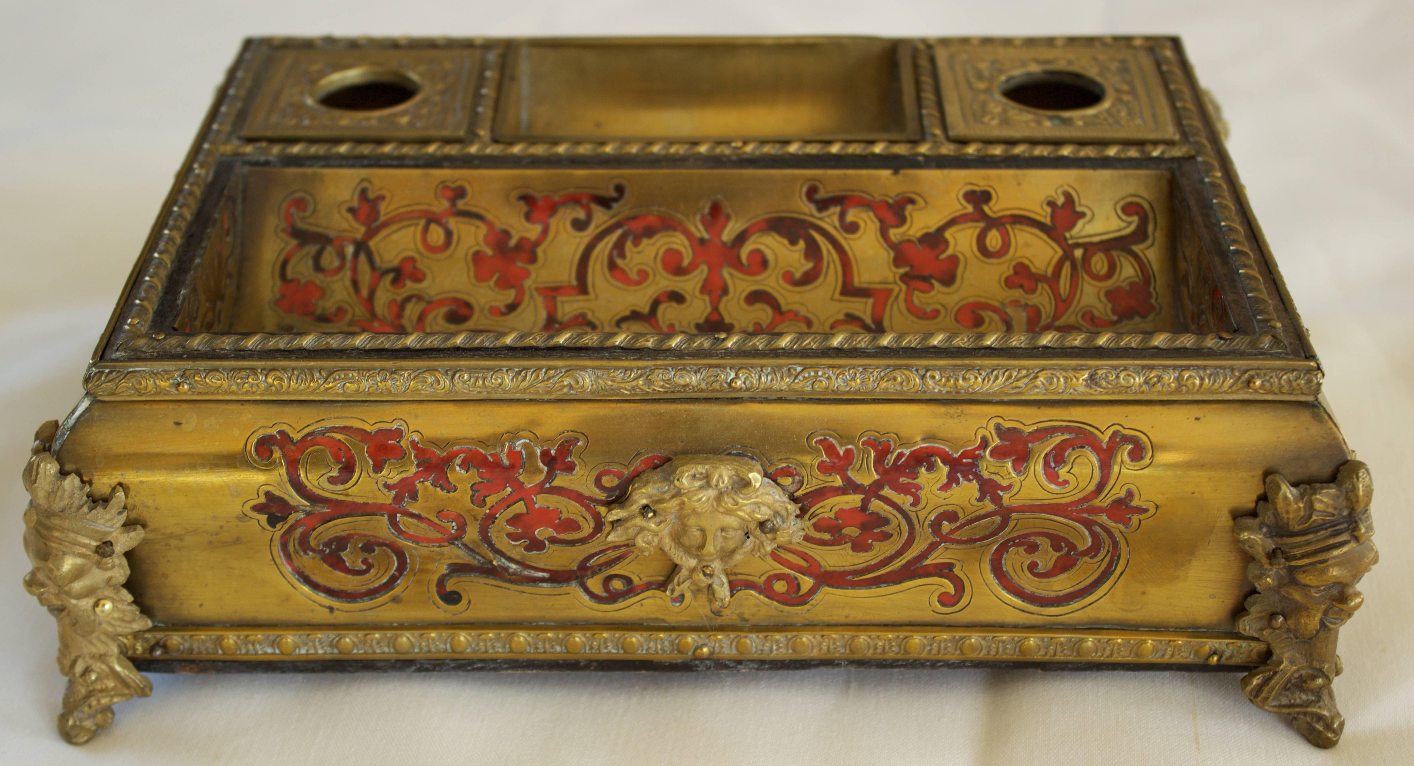 Cast Napoleon III Period Boulle Inkwell with Tortoise Shell Inlay For Sale