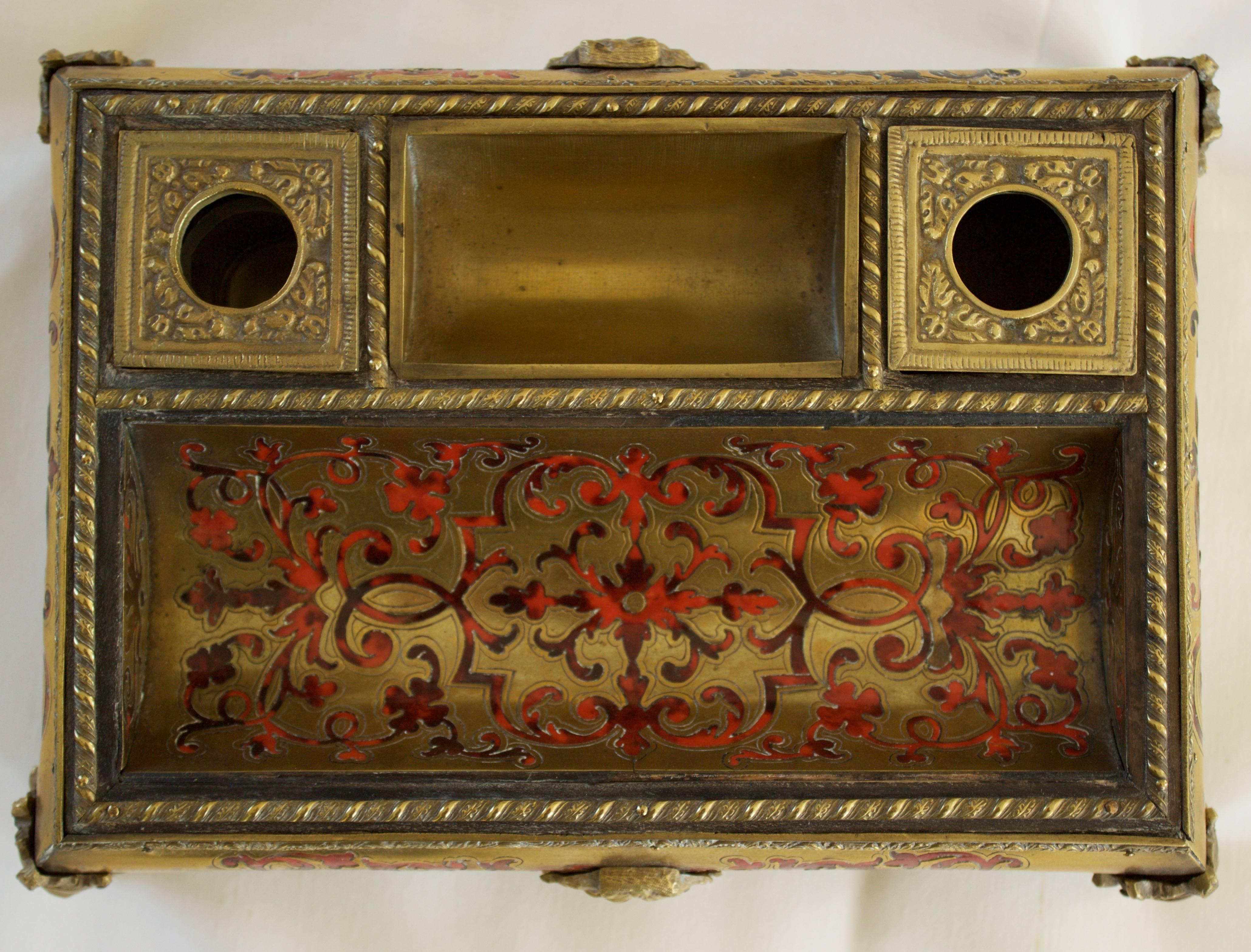 Mid-19th Century Napoleon III Period Boulle Inkwell with Tortoise Shell Inlay For Sale