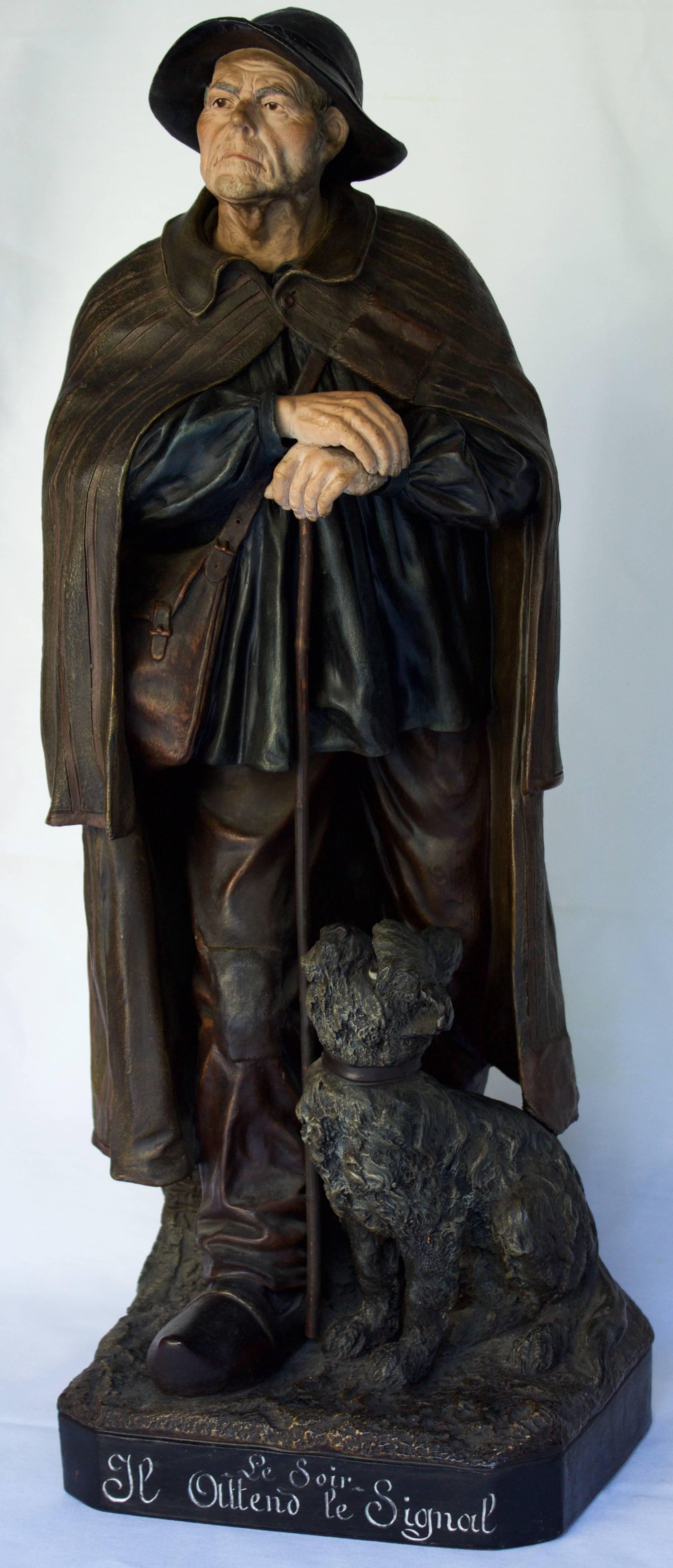 Marvellous terra cotta sculpture by Joseph Le Guluche (1849-1915),the most famous Artist of L'Isle Adam (city next to Paris) by the quality and the importance of his creations. Here it represent a 