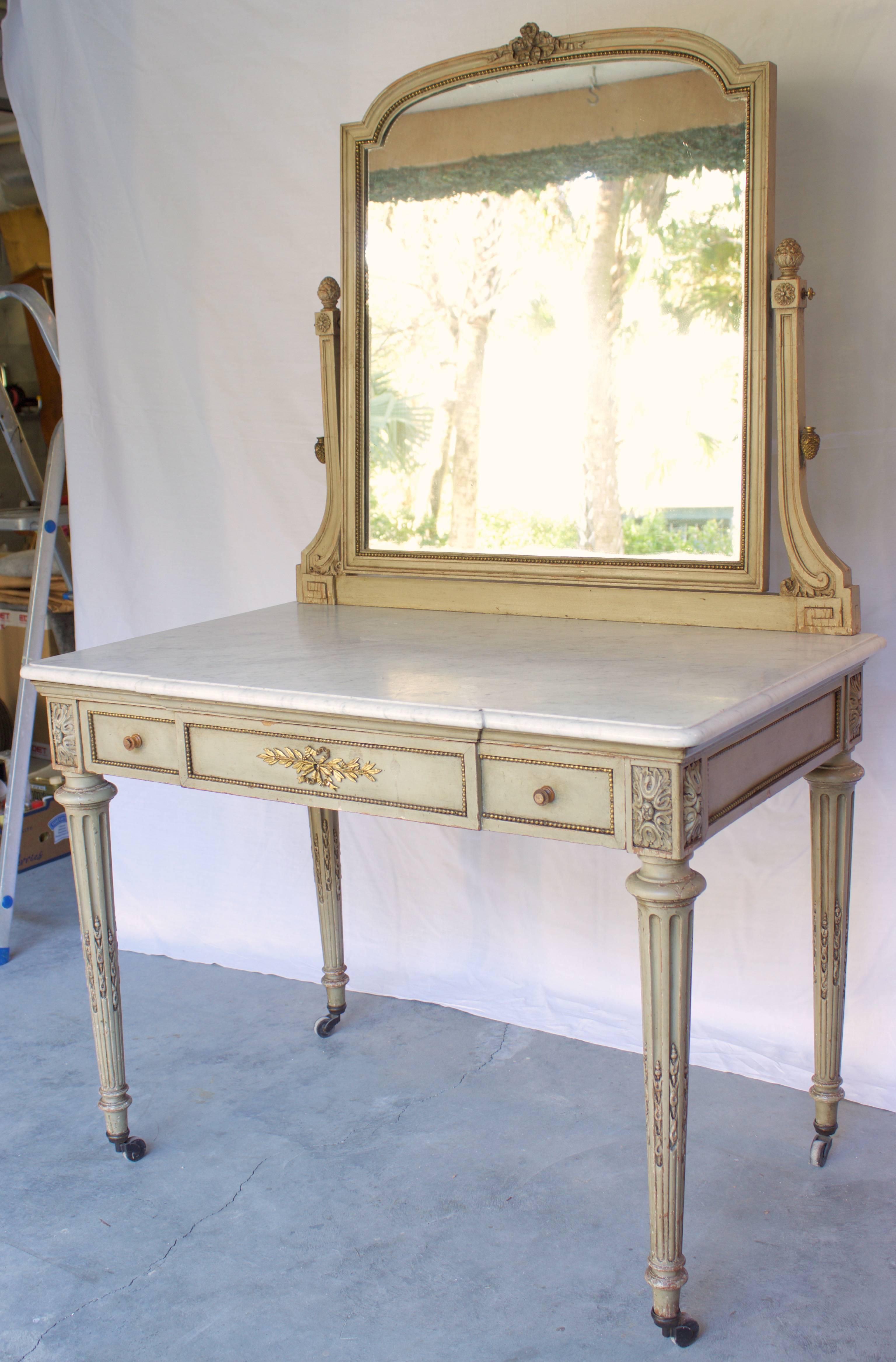 19th Century Paint Decorated Louis XVI Style Vanity In Distressed Condition For Sale In Charleston, SC