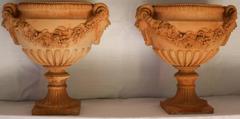 Pair of Antique French Terra Cotta Jardinieres with Fauns' Heads