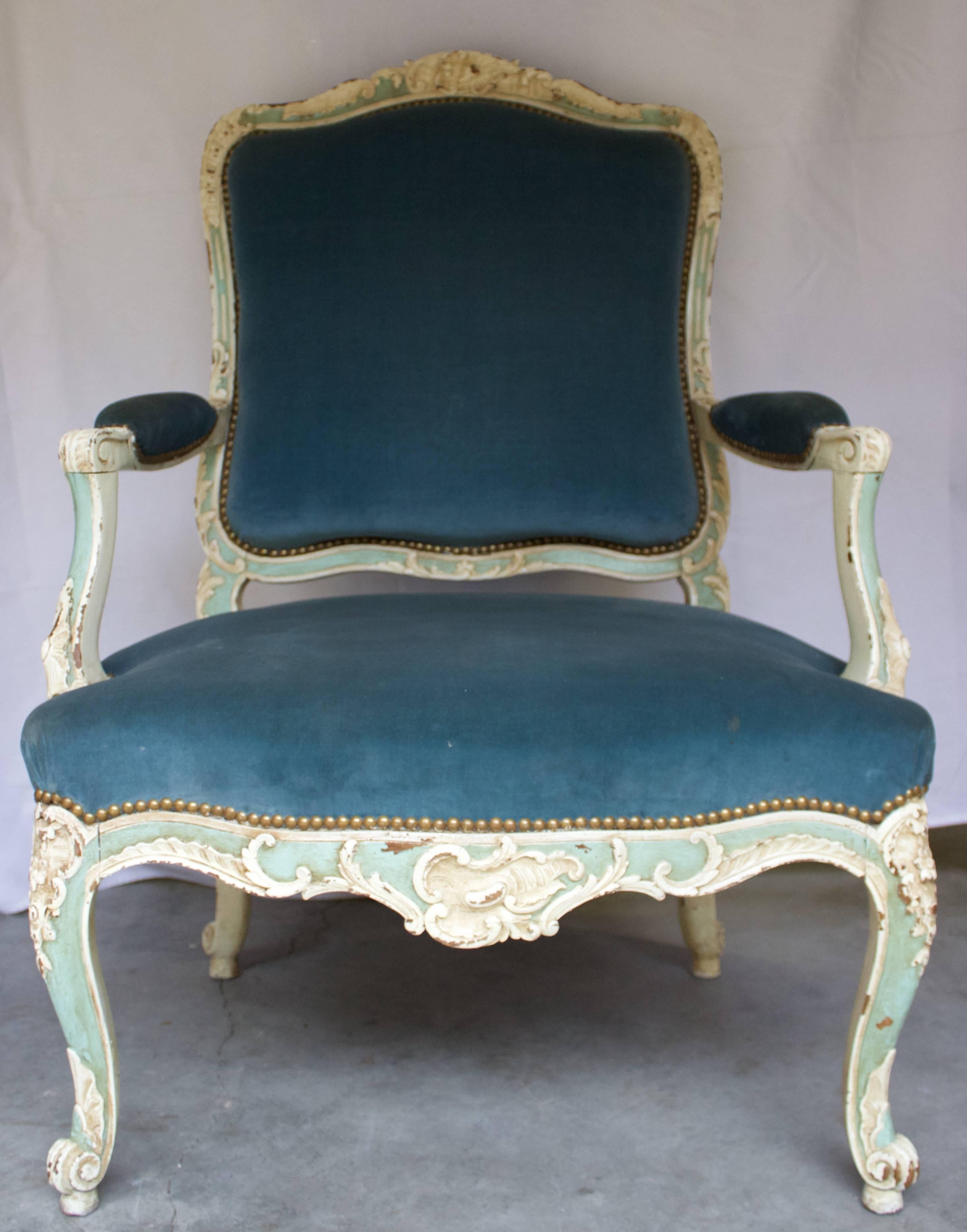 Hand-Carved French 19th Century Louis XV Style Fauteuil