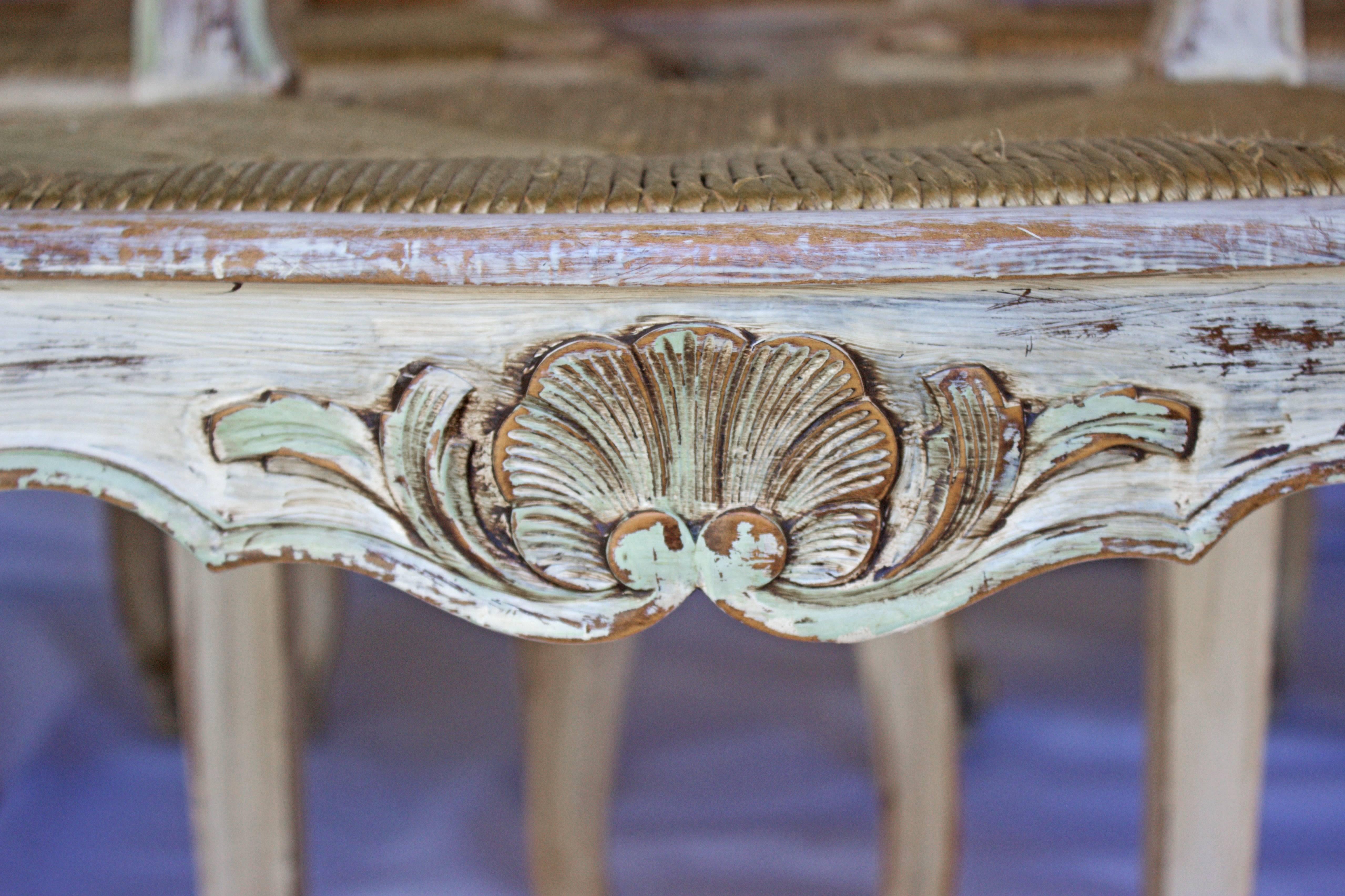 Hand-Crafted Set of Six Painted French Provincial Chairs Louis XV Style For Sale