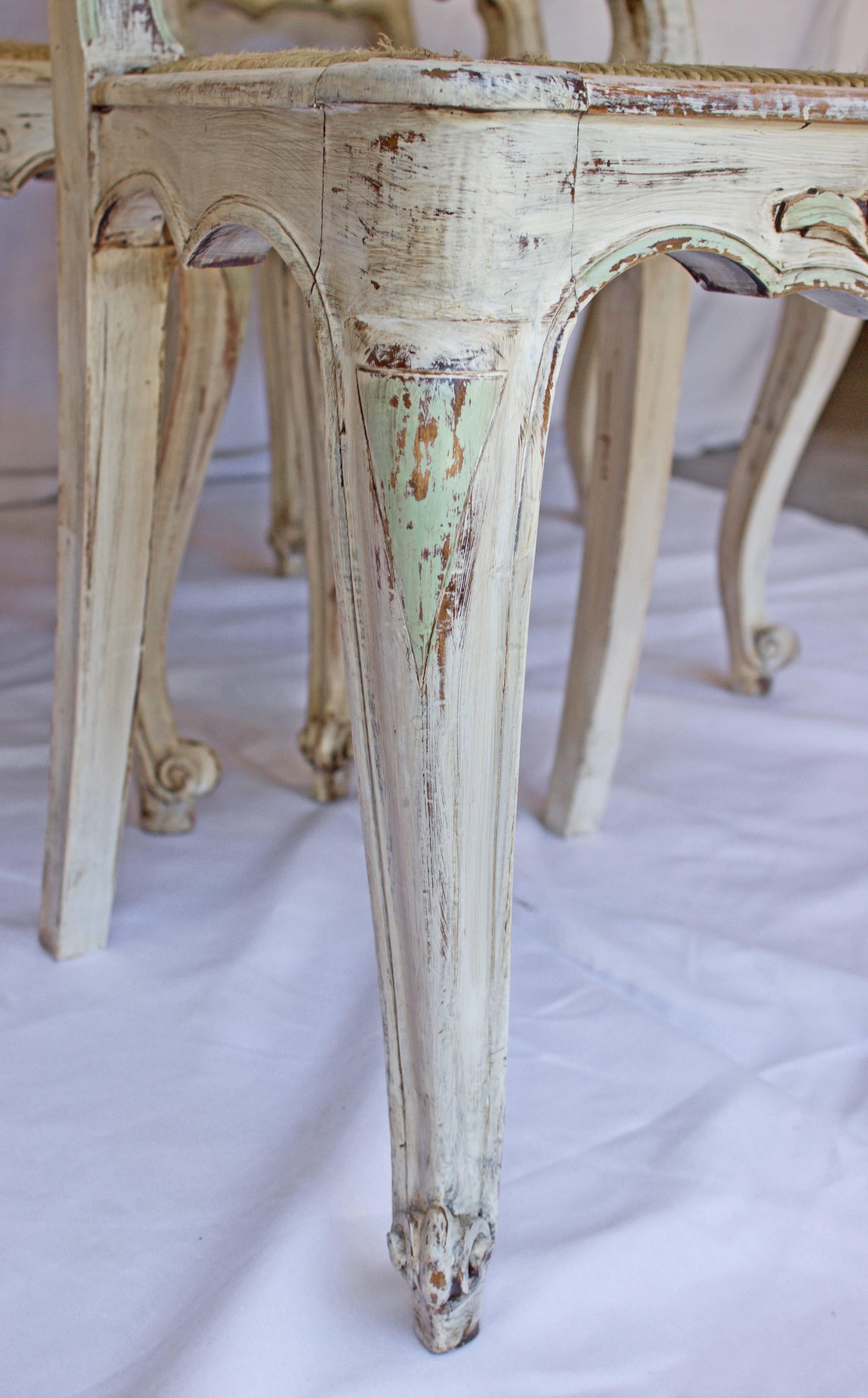 19th Century Set of Six Painted French Provincial Chairs Louis XV Style For Sale