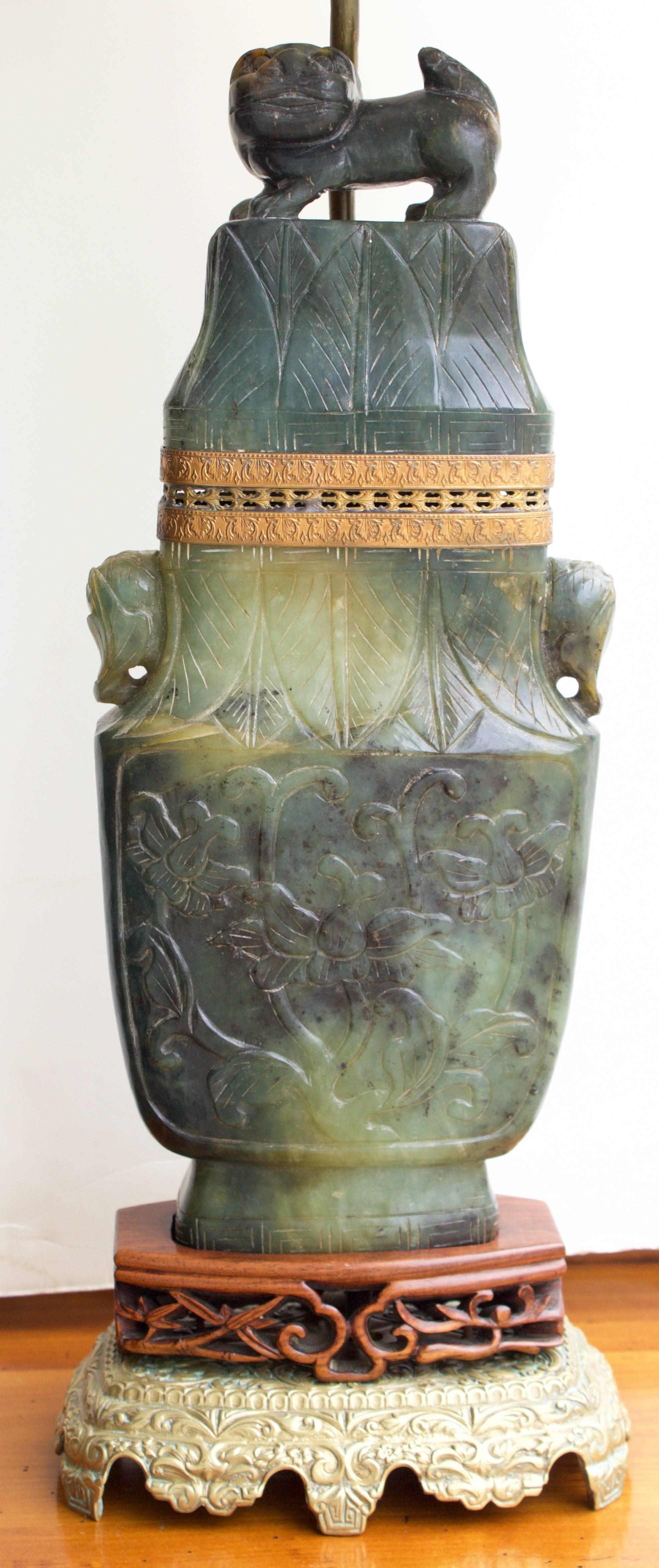Chinese Carved Jade Vessel Fitted as a Lamp 1