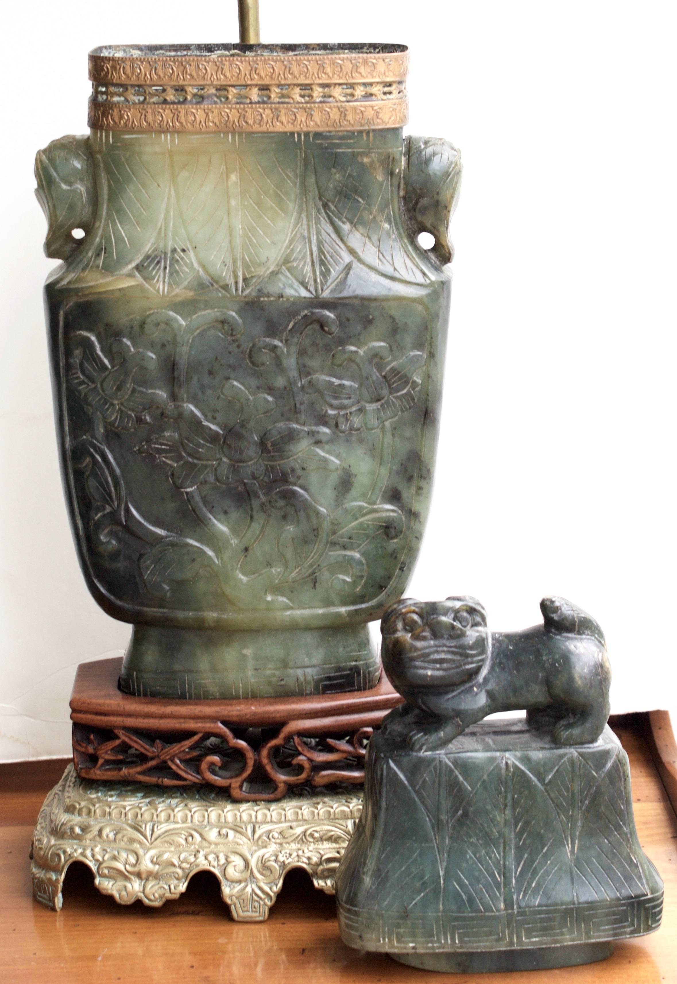 Chinese Carved Jade Vessel Fitted as a Lamp 2