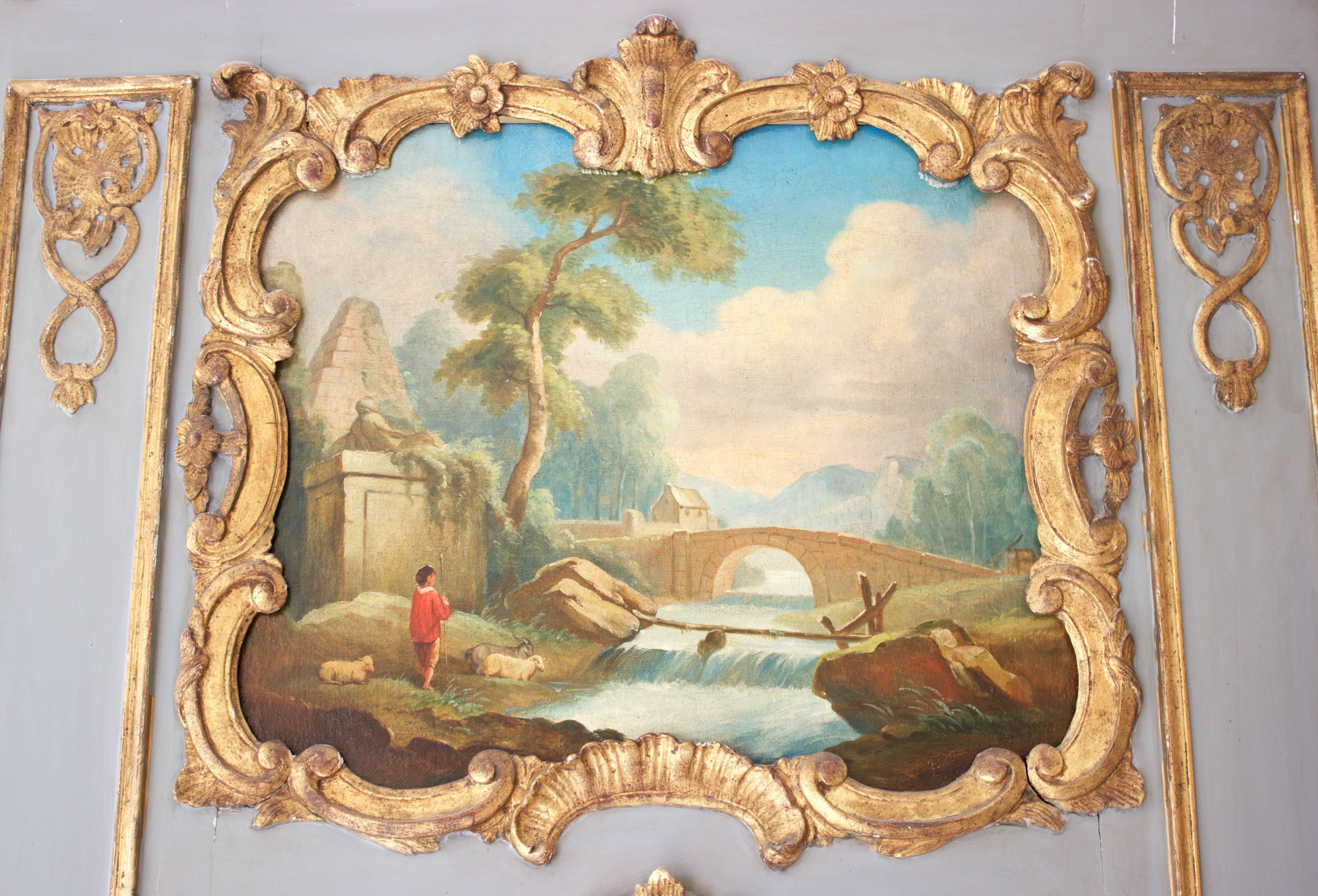 18th Century Regence Trumeau with a Pastoral Scene Oil Painting In Excellent Condition For Sale In Charleston, SC