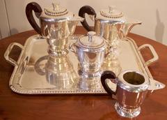 French Art Deco Silvered Five Pieces Tea and Coffee Set
