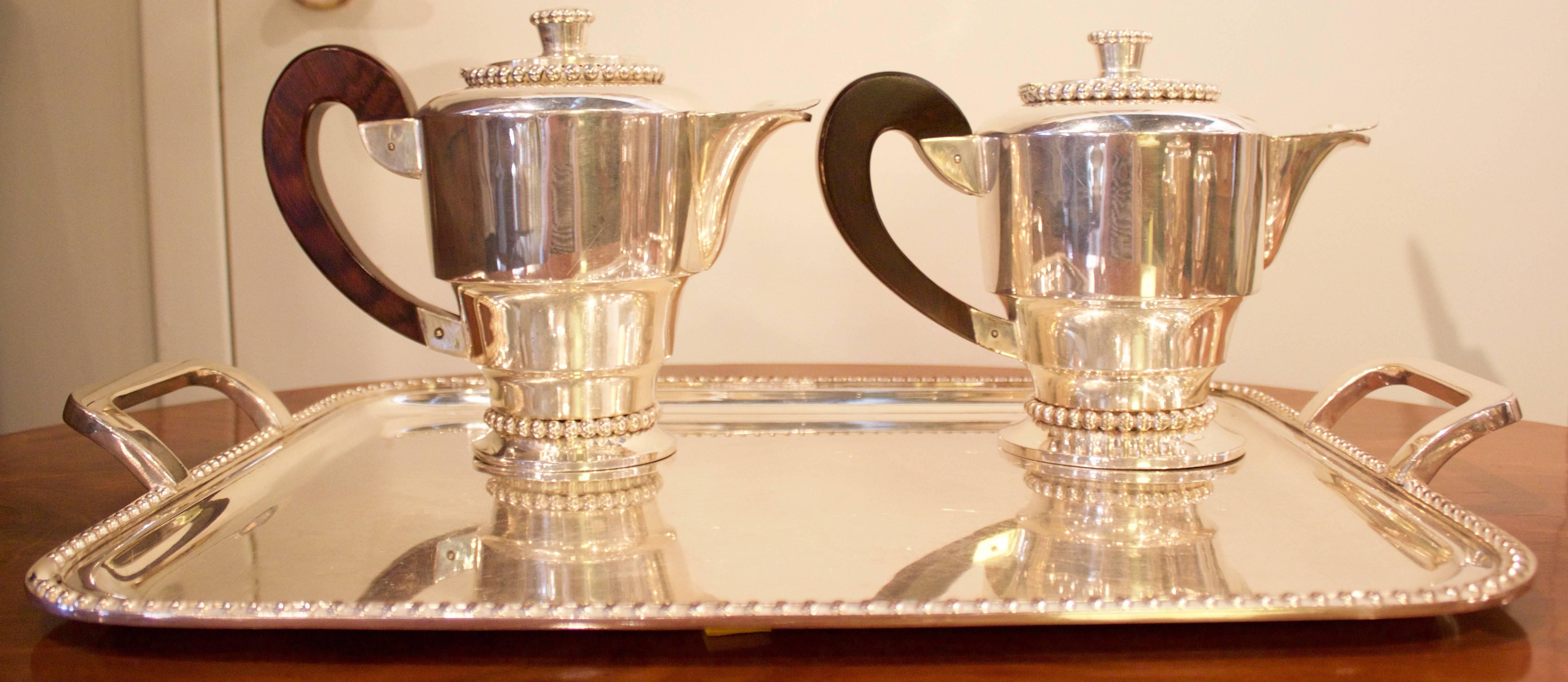 Early 20th Century French Art Deco Silvered Five Pieces Tea and Coffee Set