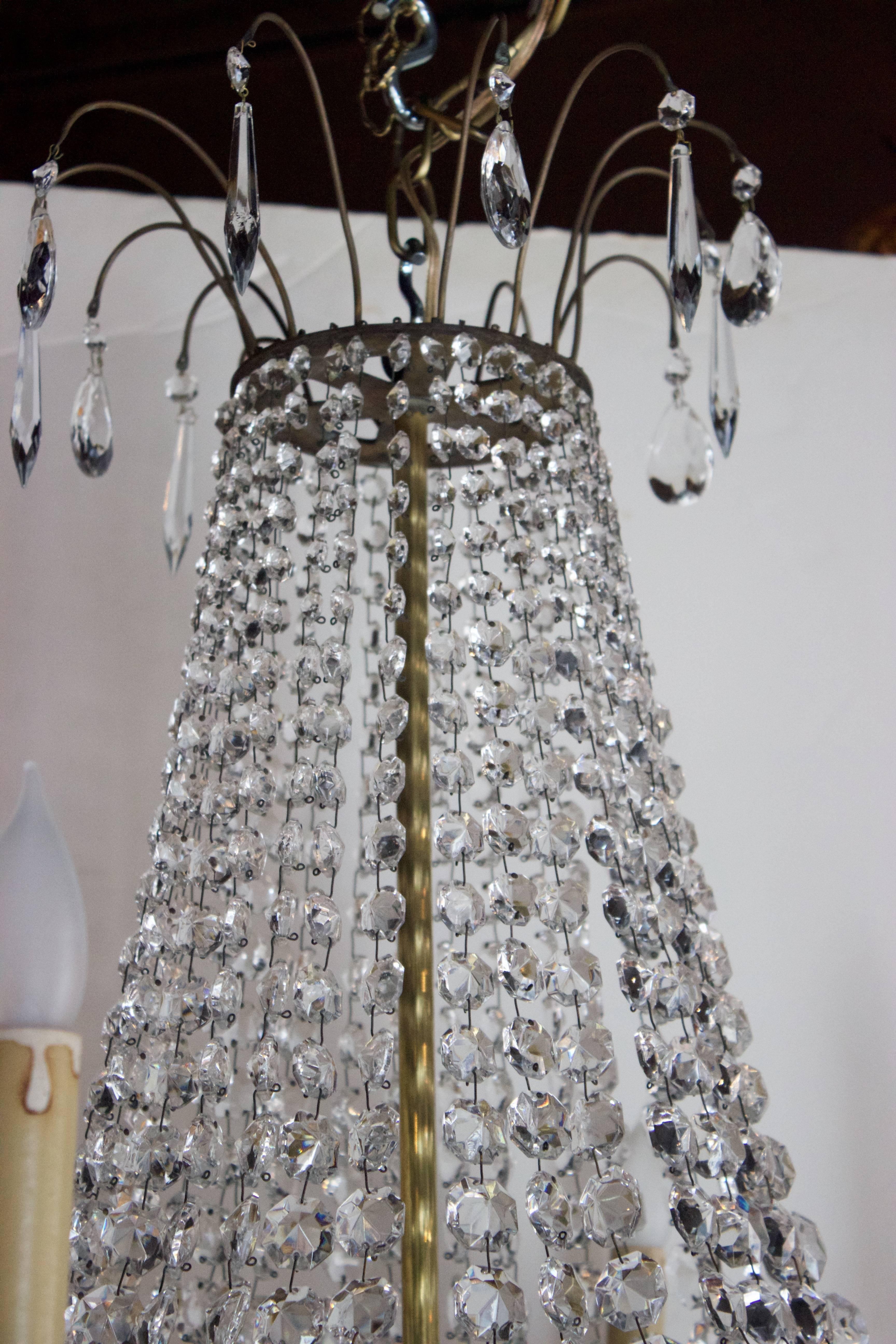 19th Century Empire Style Six Arm Crystal and Bronze Chandelier In Good Condition In Charleston, SC
