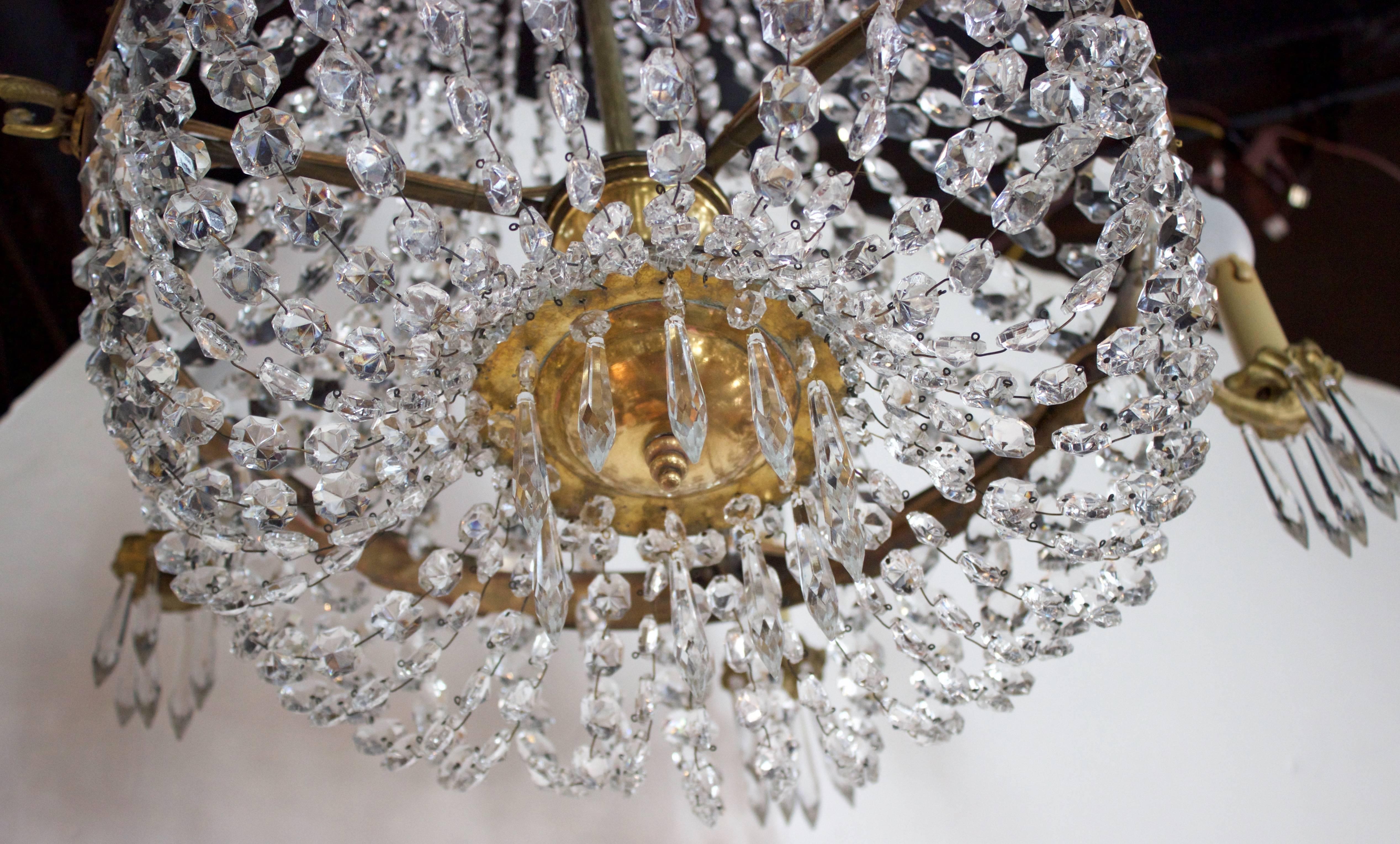 19th Century Empire Style Six Arm Crystal and Bronze Chandelier 1