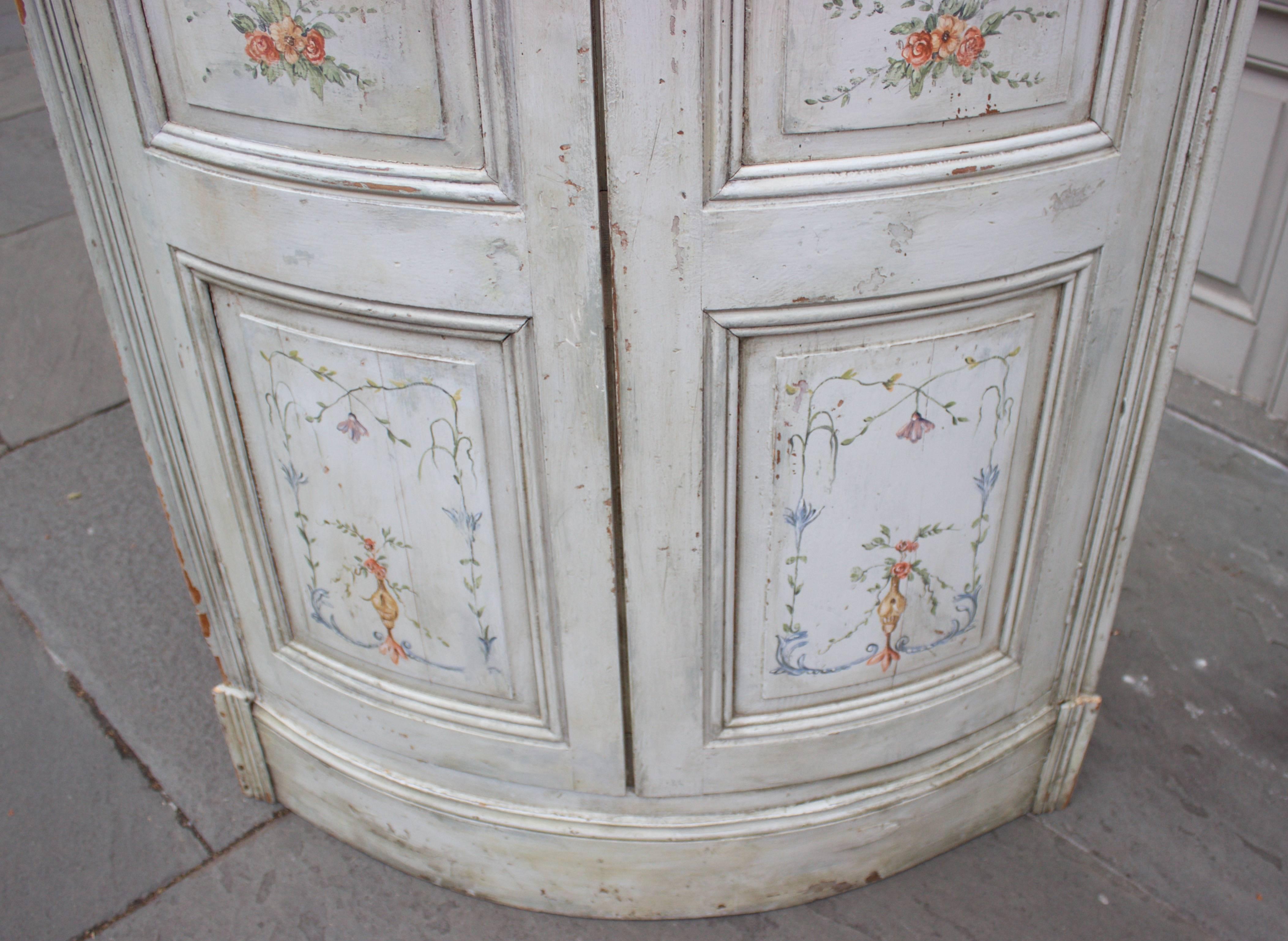 Hand-Carved 19th Century French Painted Corner Cabinet For Sale