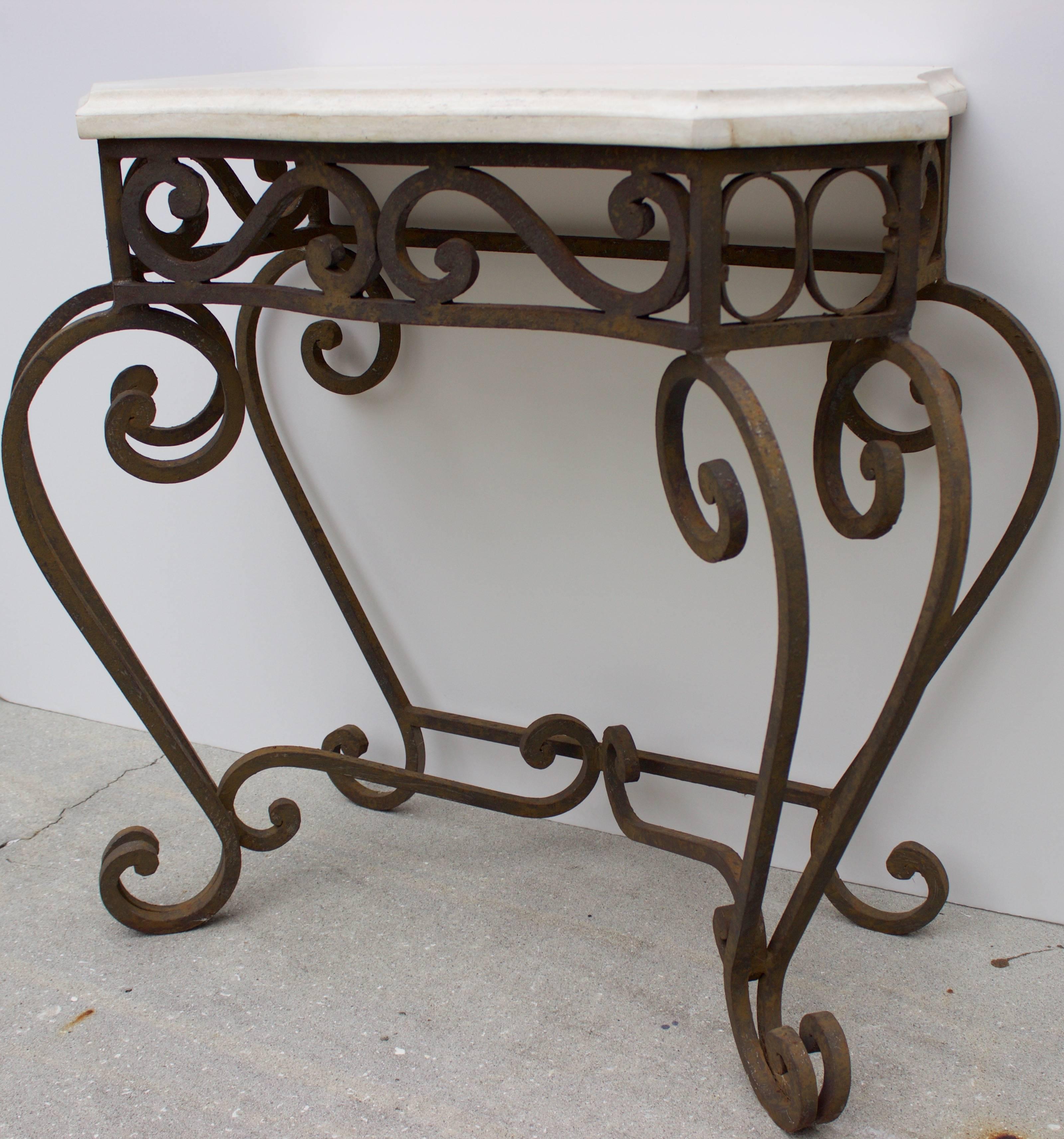 Louis XV Wrought Iron and Travertine Console For Sale