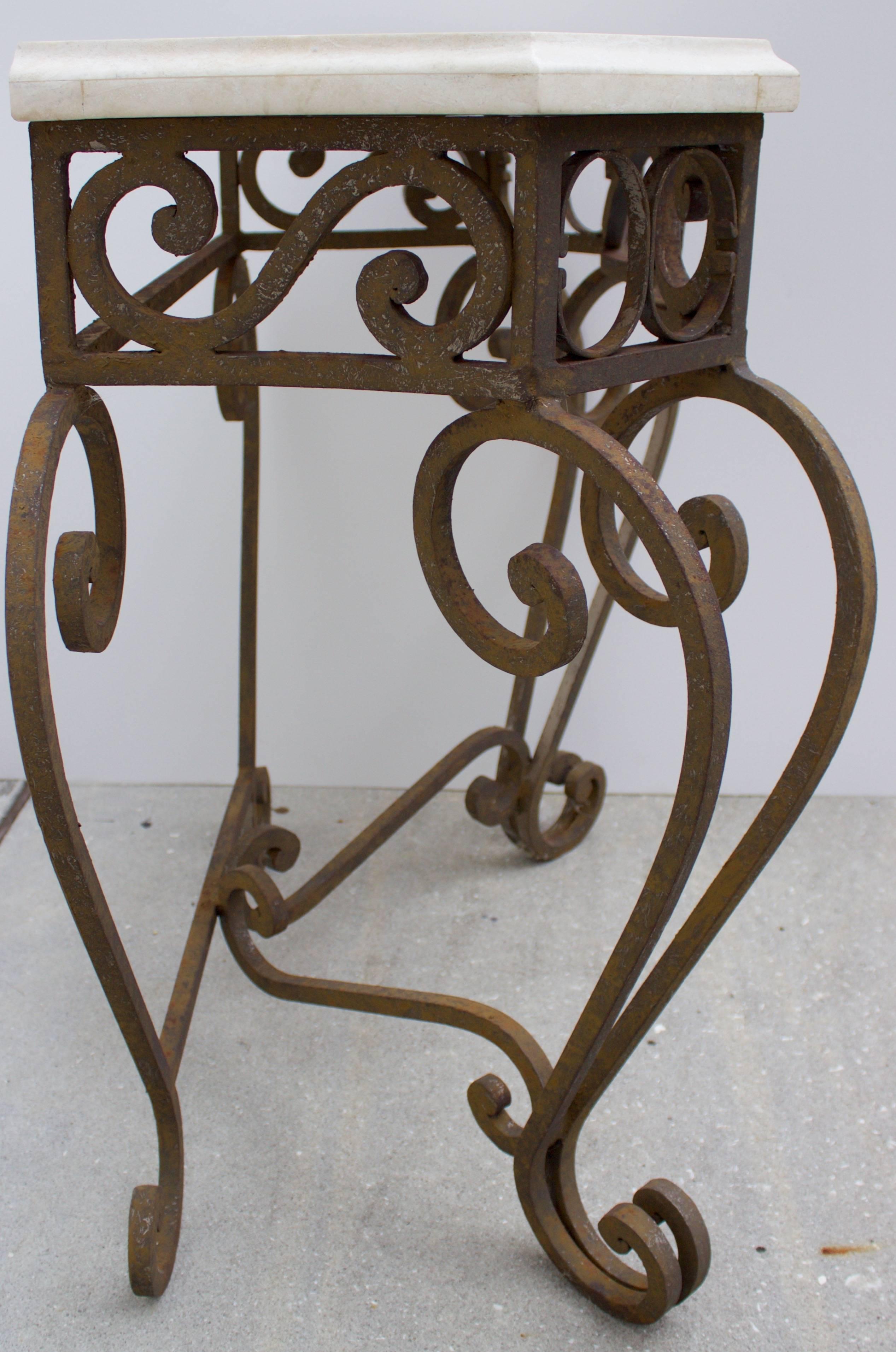 French Wrought Iron and Travertine Console For Sale