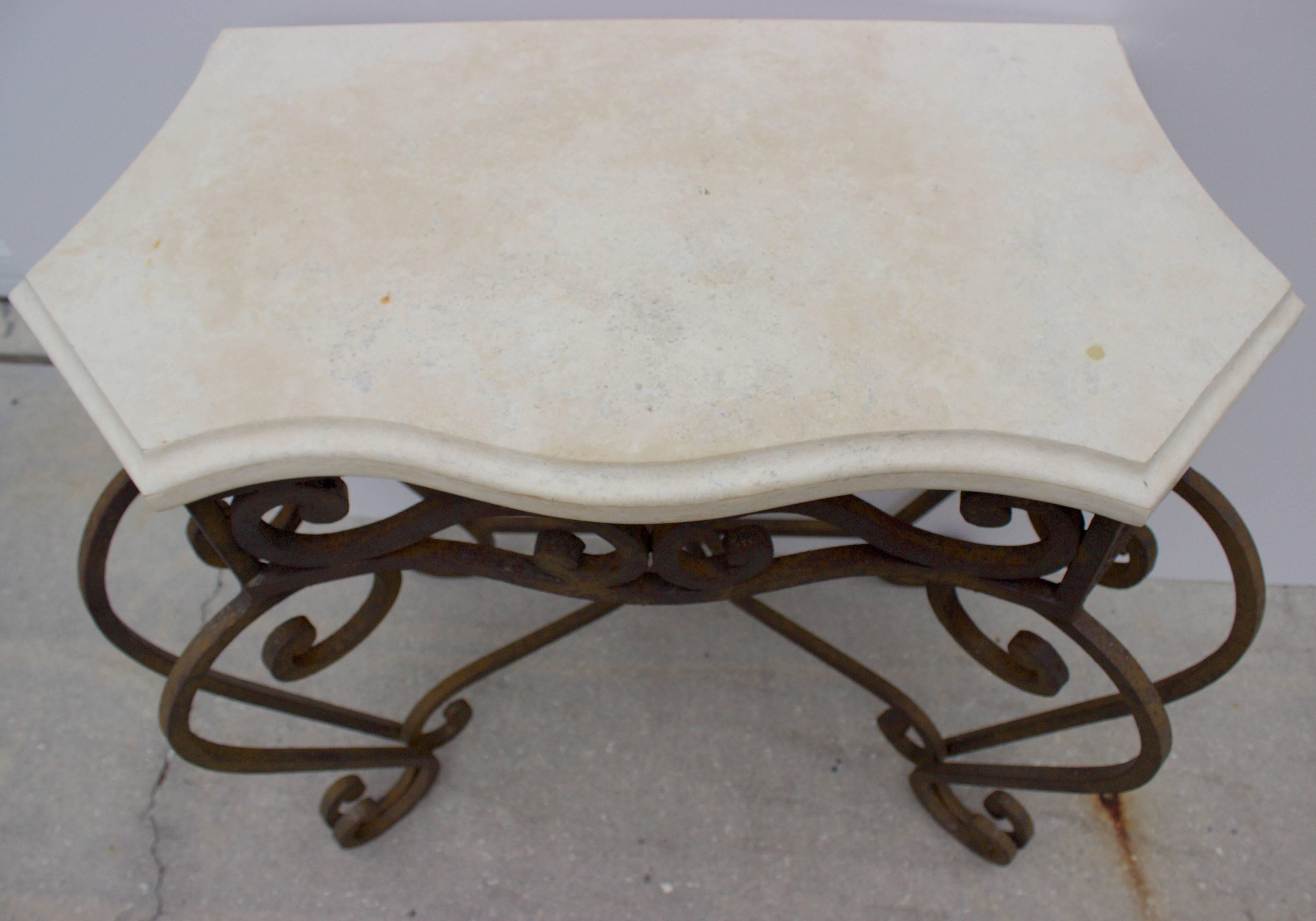 Wrought Iron and Travertine Console For Sale 2