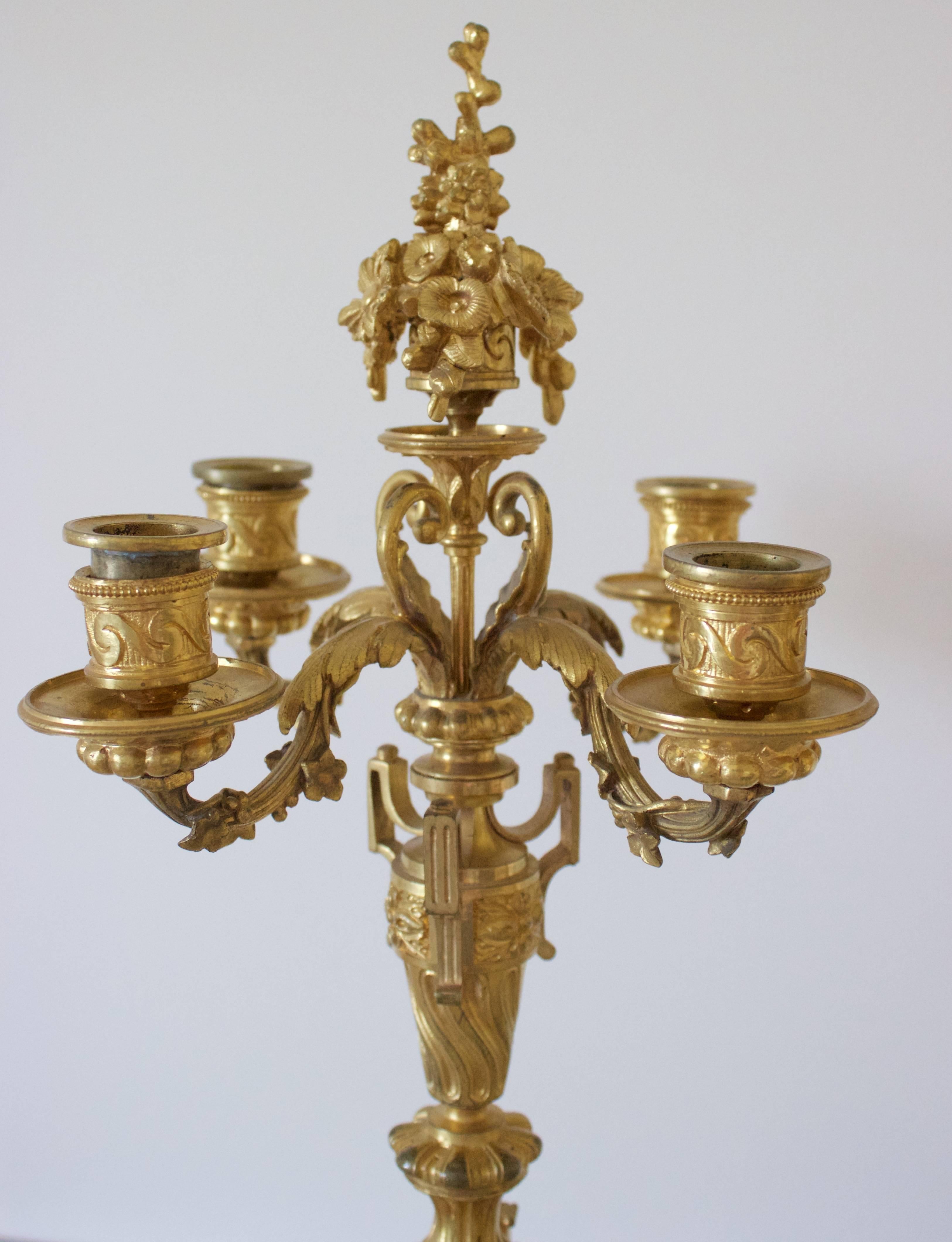 Pair of Napoleon III Period French Ormolu Bronze and Sevres Porcelain Candelabra In Good Condition For Sale In Charleston, SC