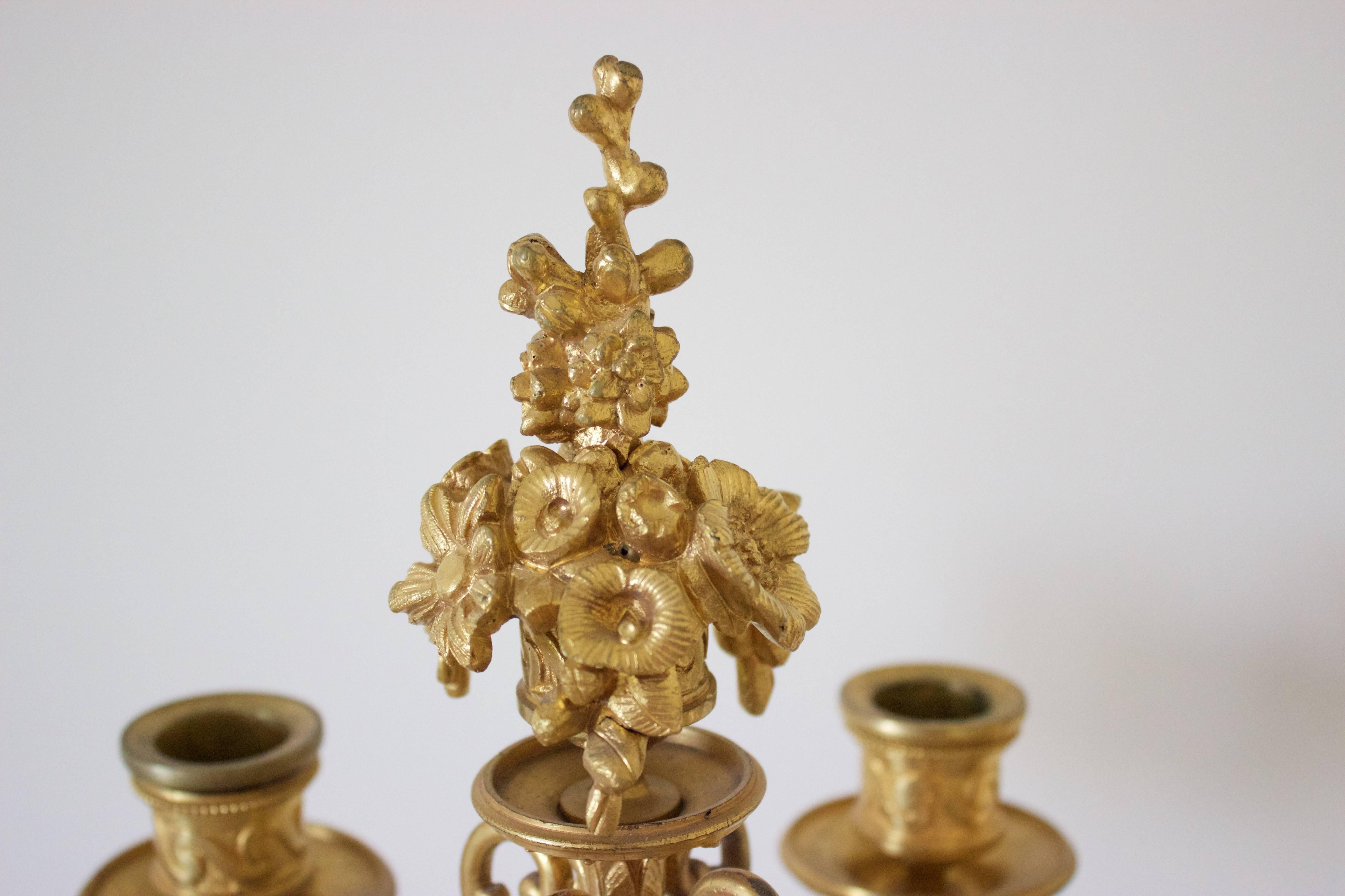 Mid-19th Century Pair of Napoleon III Period French Ormolu Bronze and Sevres Porcelain Candelabra For Sale