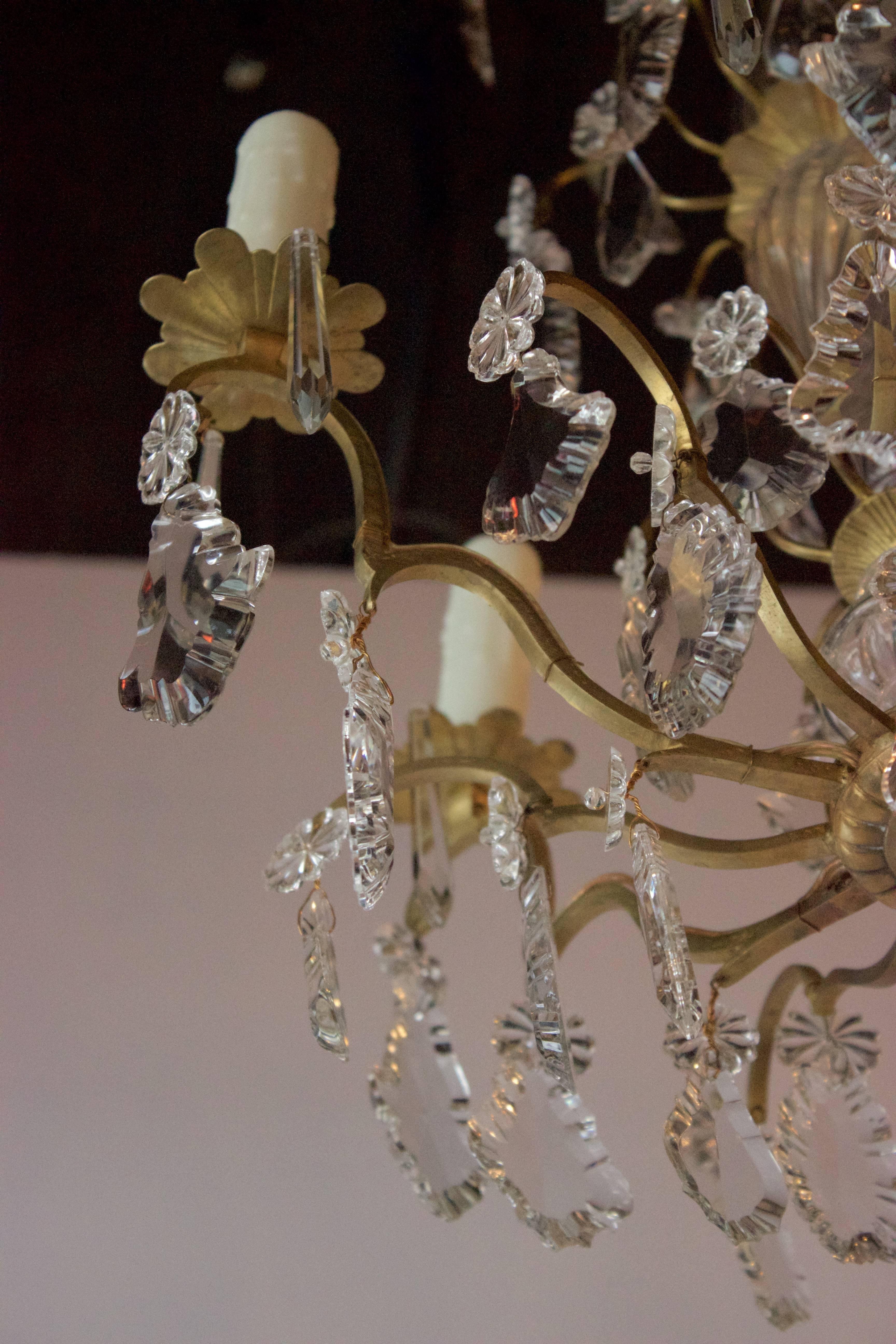 Louis XV French Six Lights Gilded Bronze and Crystal Chandelier For Sale