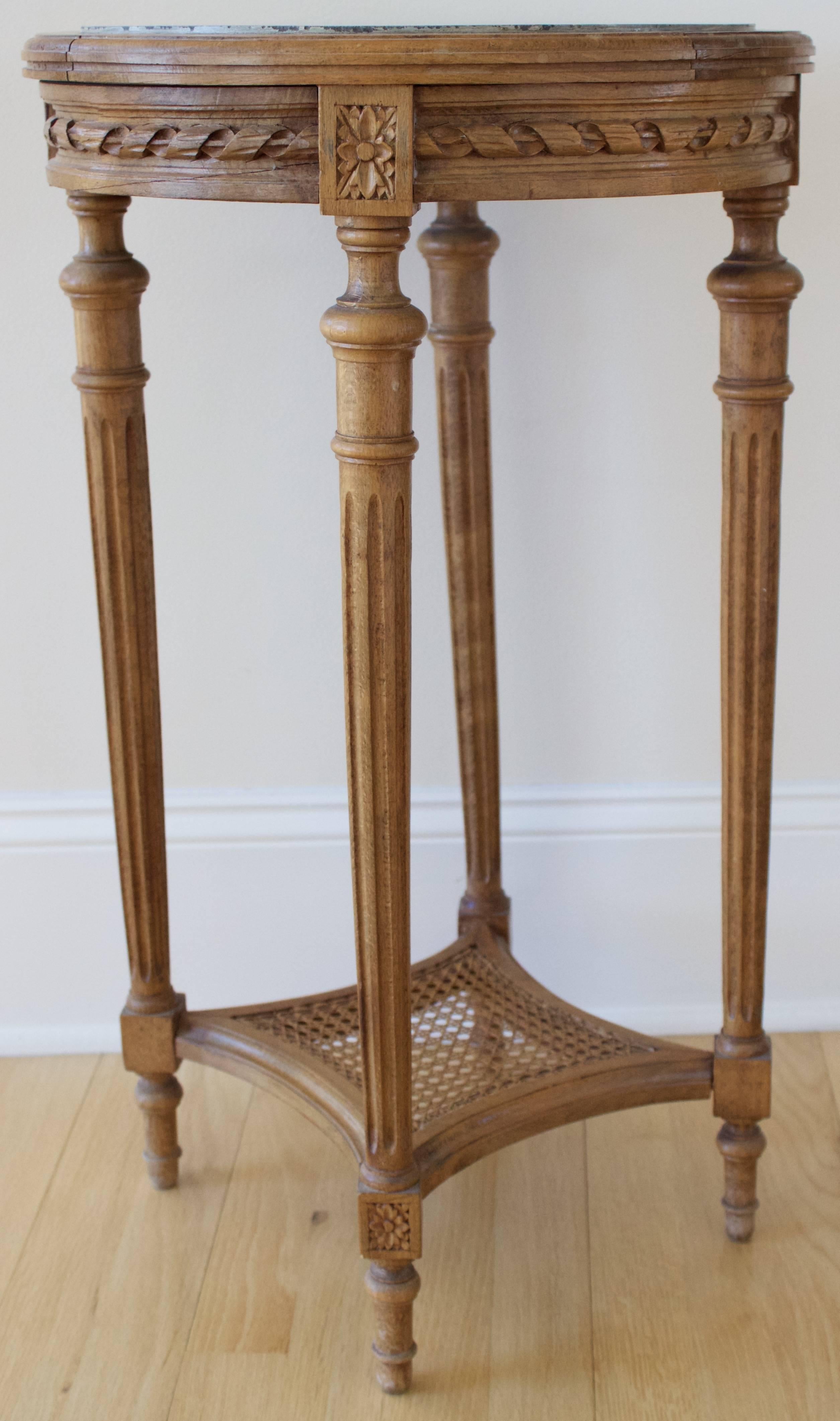 Hand-Carved 19th C. French Louis XVI St. Side Table with Marble Top For Sale
