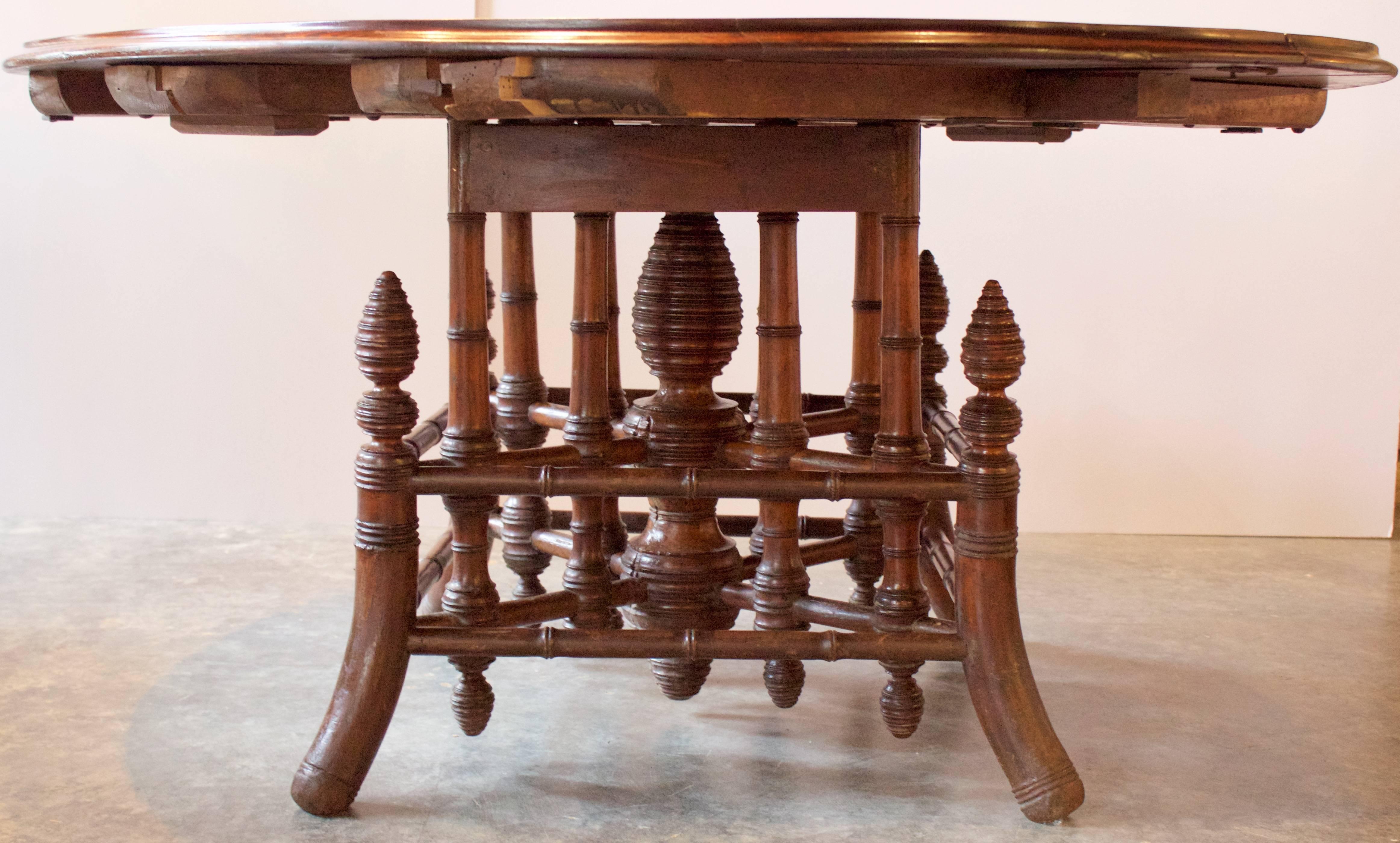 Hand-Carved 19th Century French Near Round Table with Bamboo Style Feet For Sale