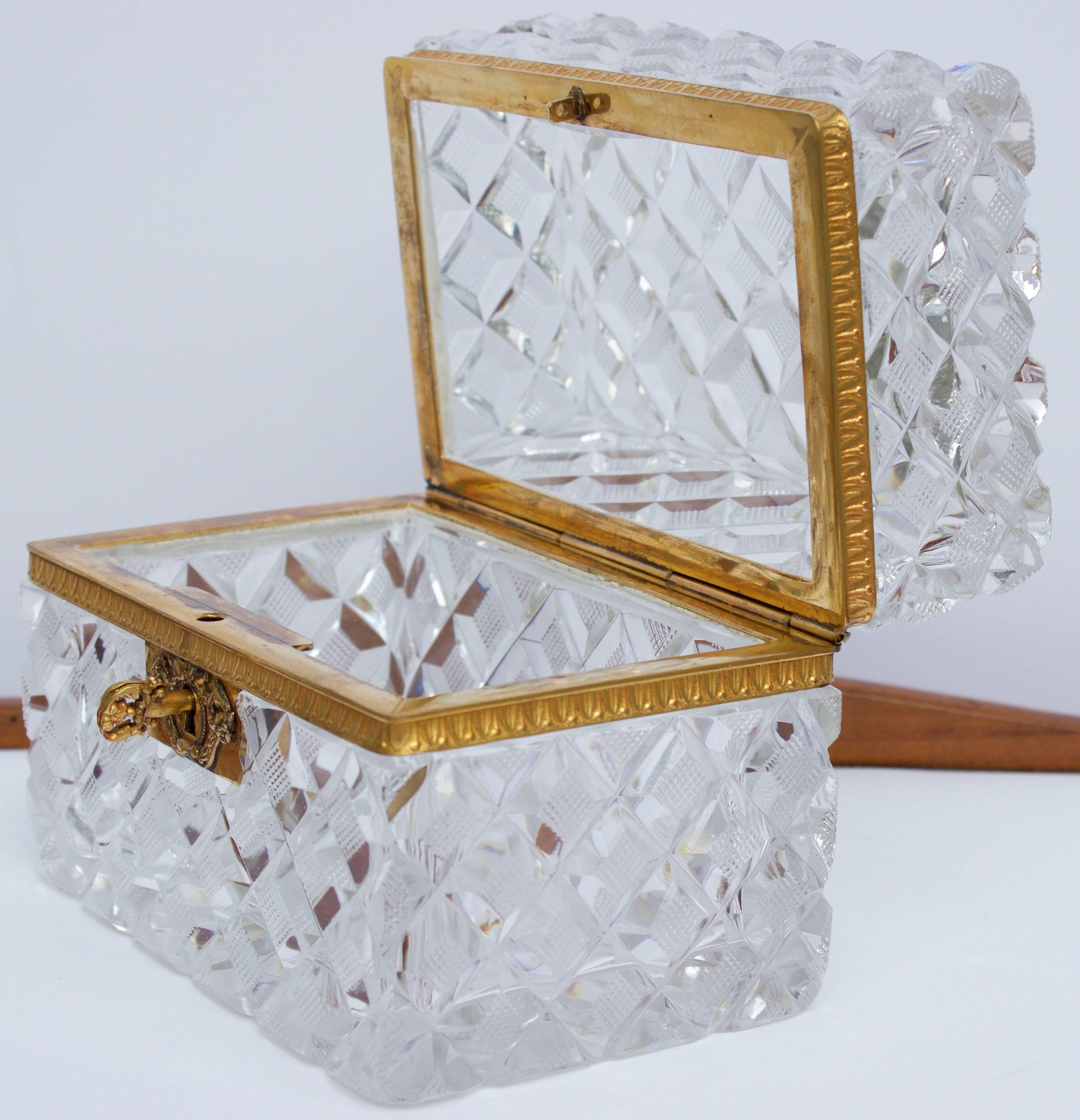 Antique French Cut Crystal and Gilt Bronzes Box In Excellent Condition For Sale In Charleston, SC