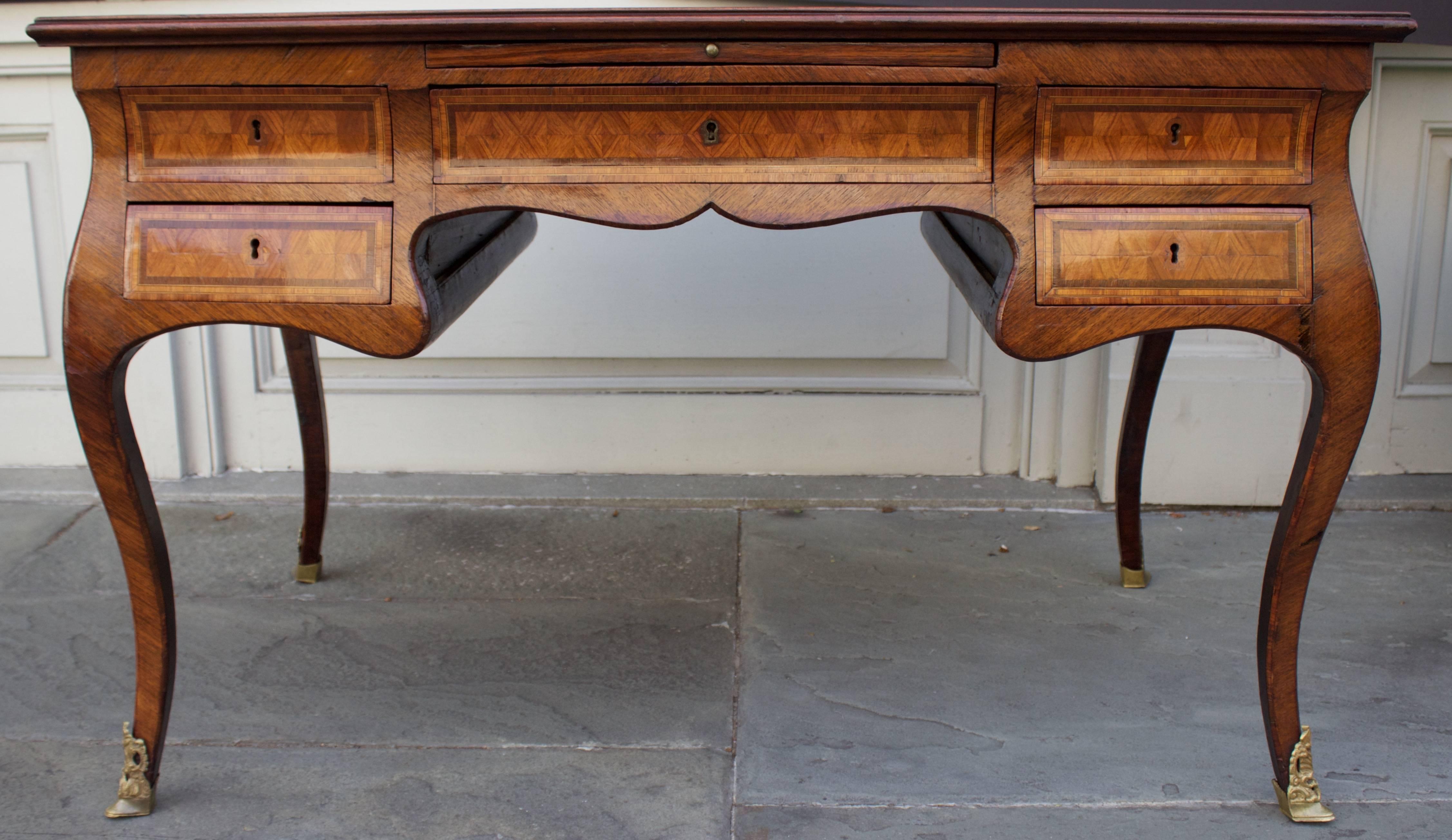 Louis XV Naples Central Walnut and Kingwood Inlaid Desk
