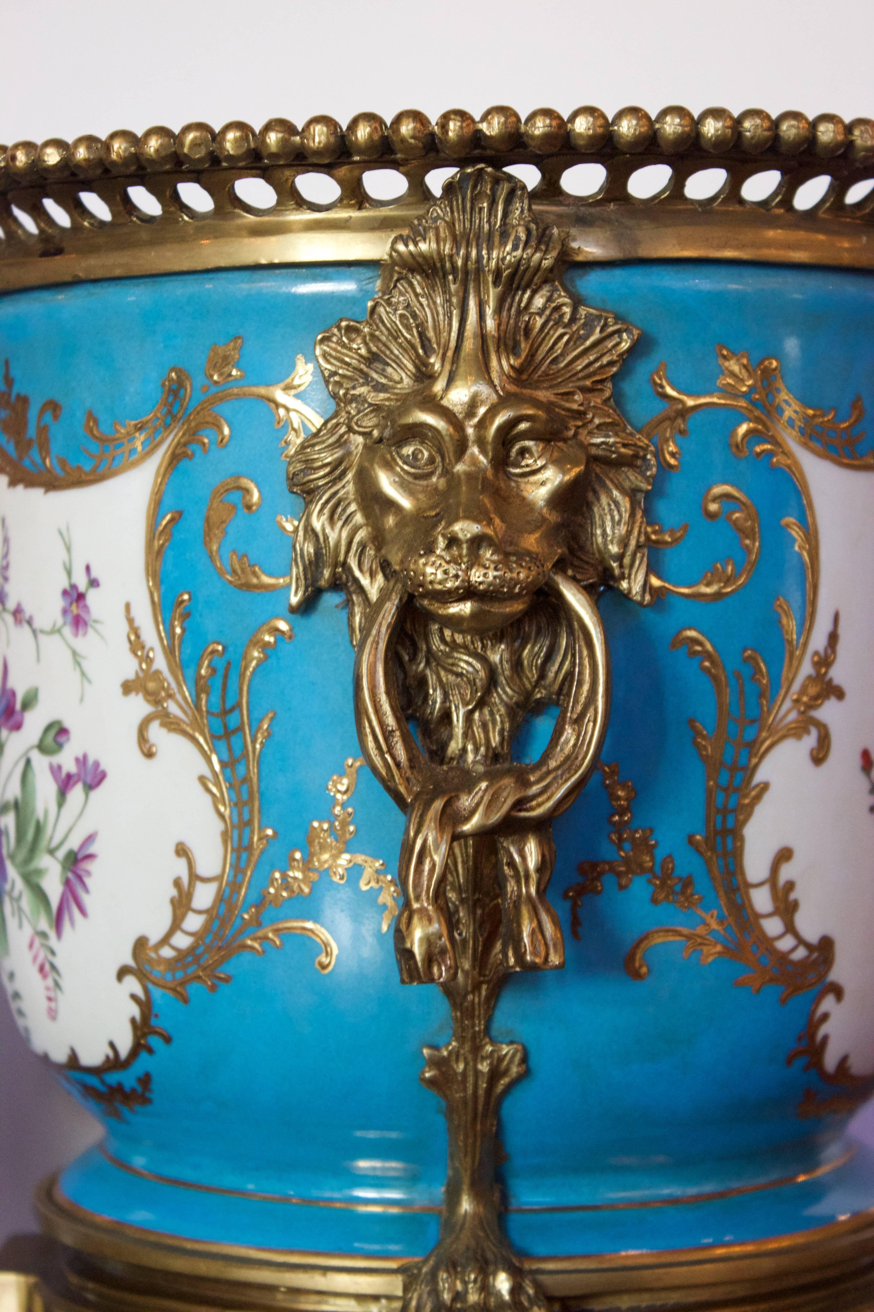 Hand-Painted Sevres Style Bronze-Mounted Porcelain 