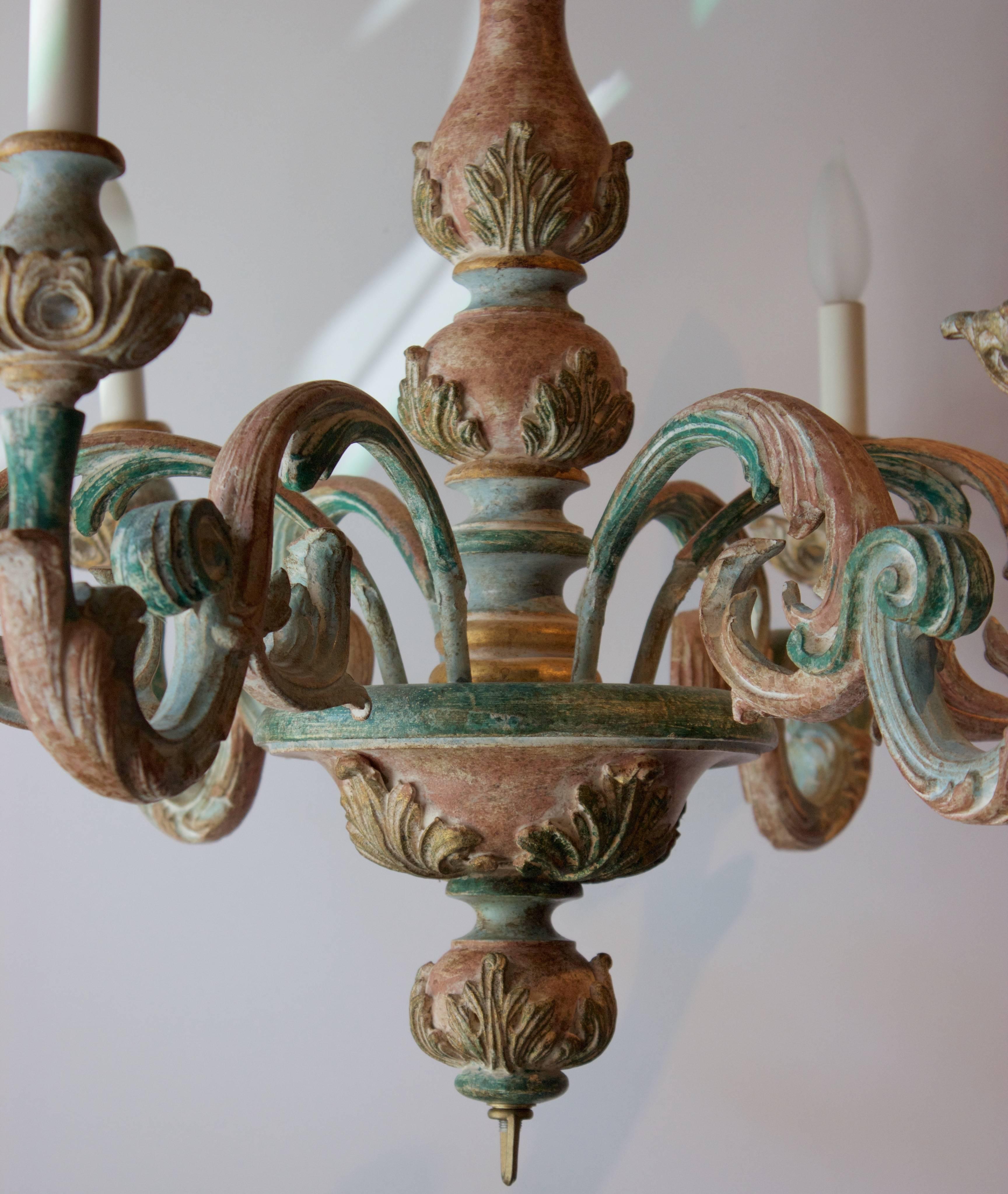Rococo Revival Italian Carved Wooden Chandelier For Sale