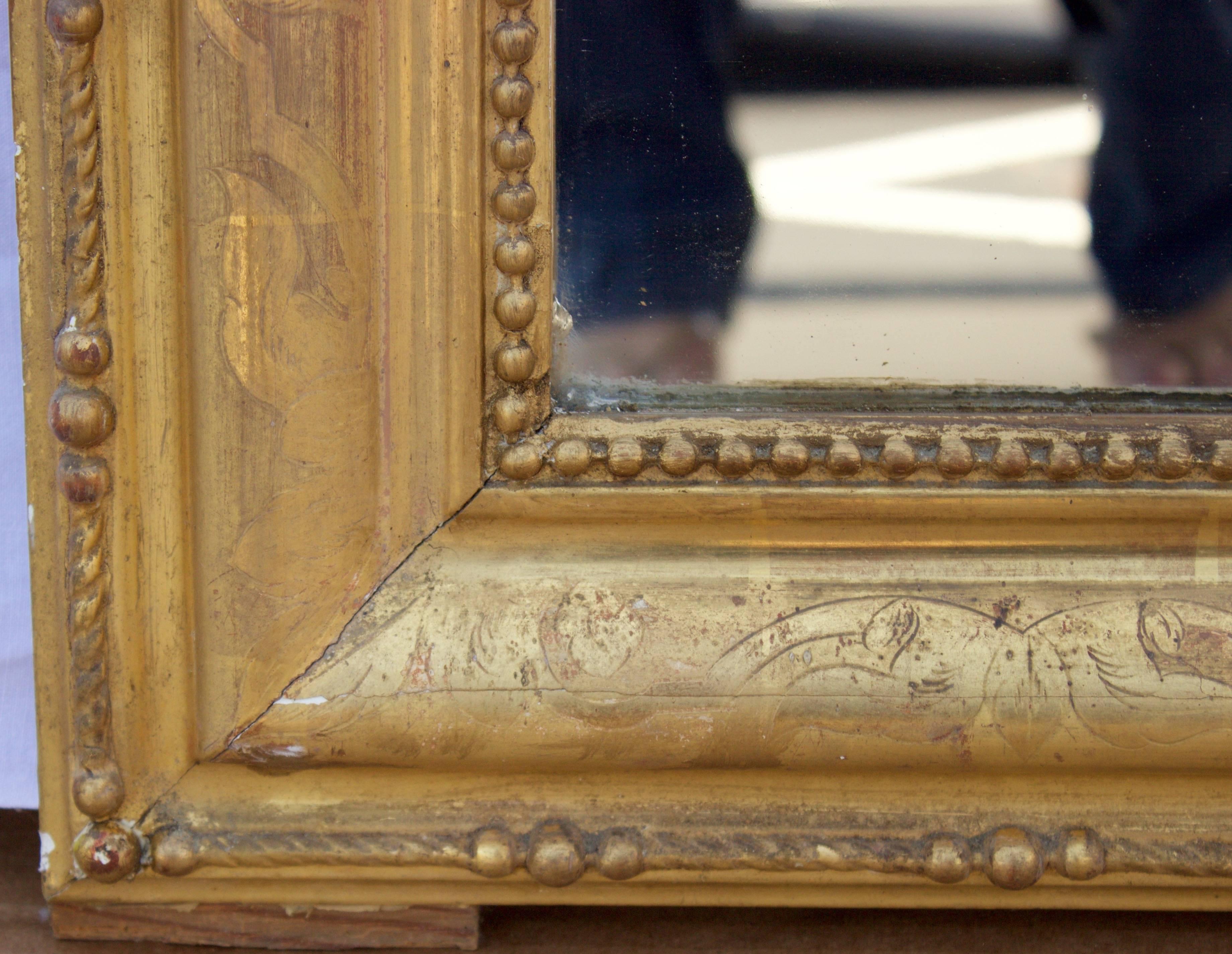 Carved 19th Century French Gold Leafed Louis Philippe Mirror For Sale