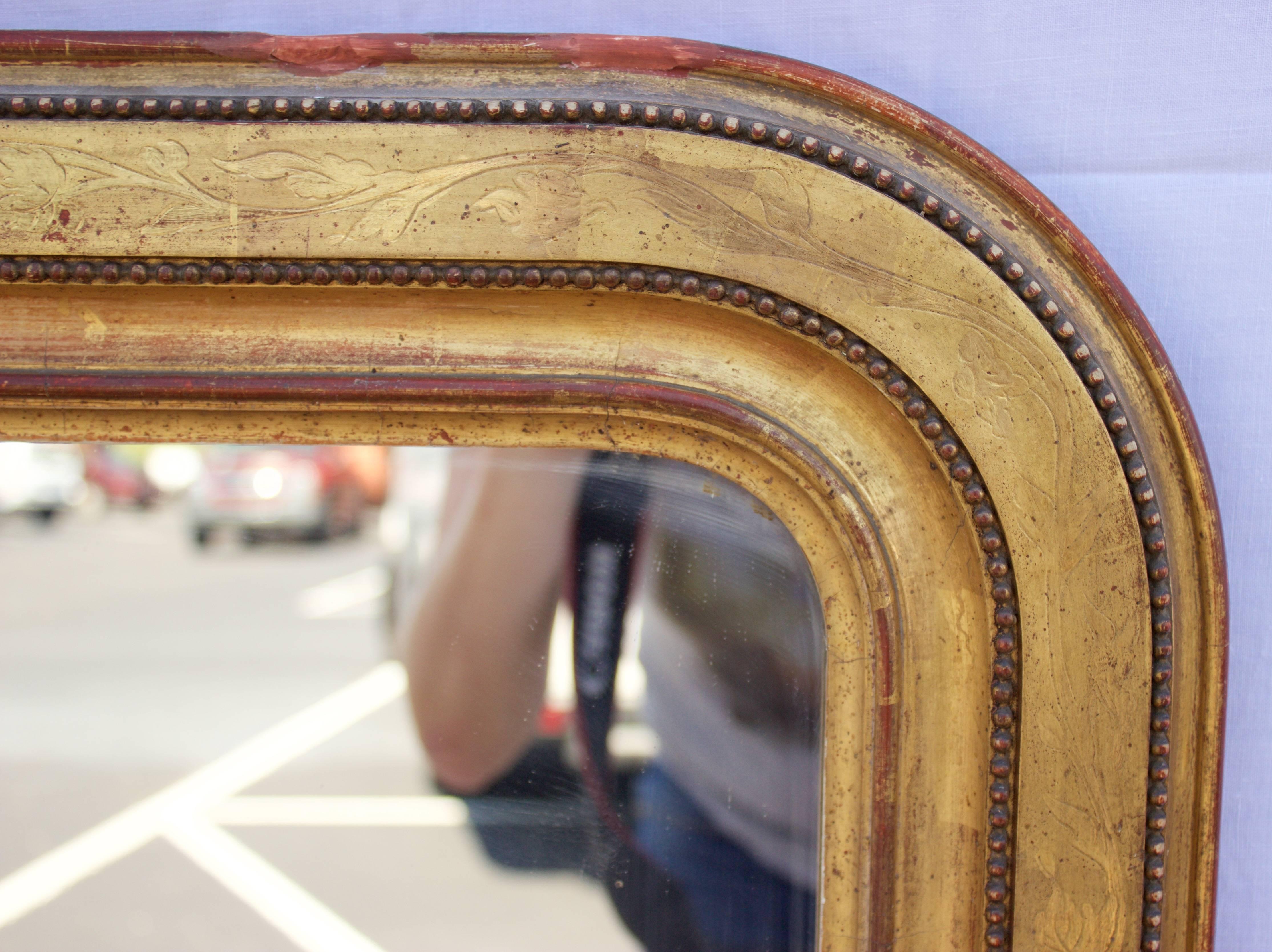 19th Century French Gold Gilt Louis Philippe Mirror In Distressed Condition For Sale In Charleston, SC