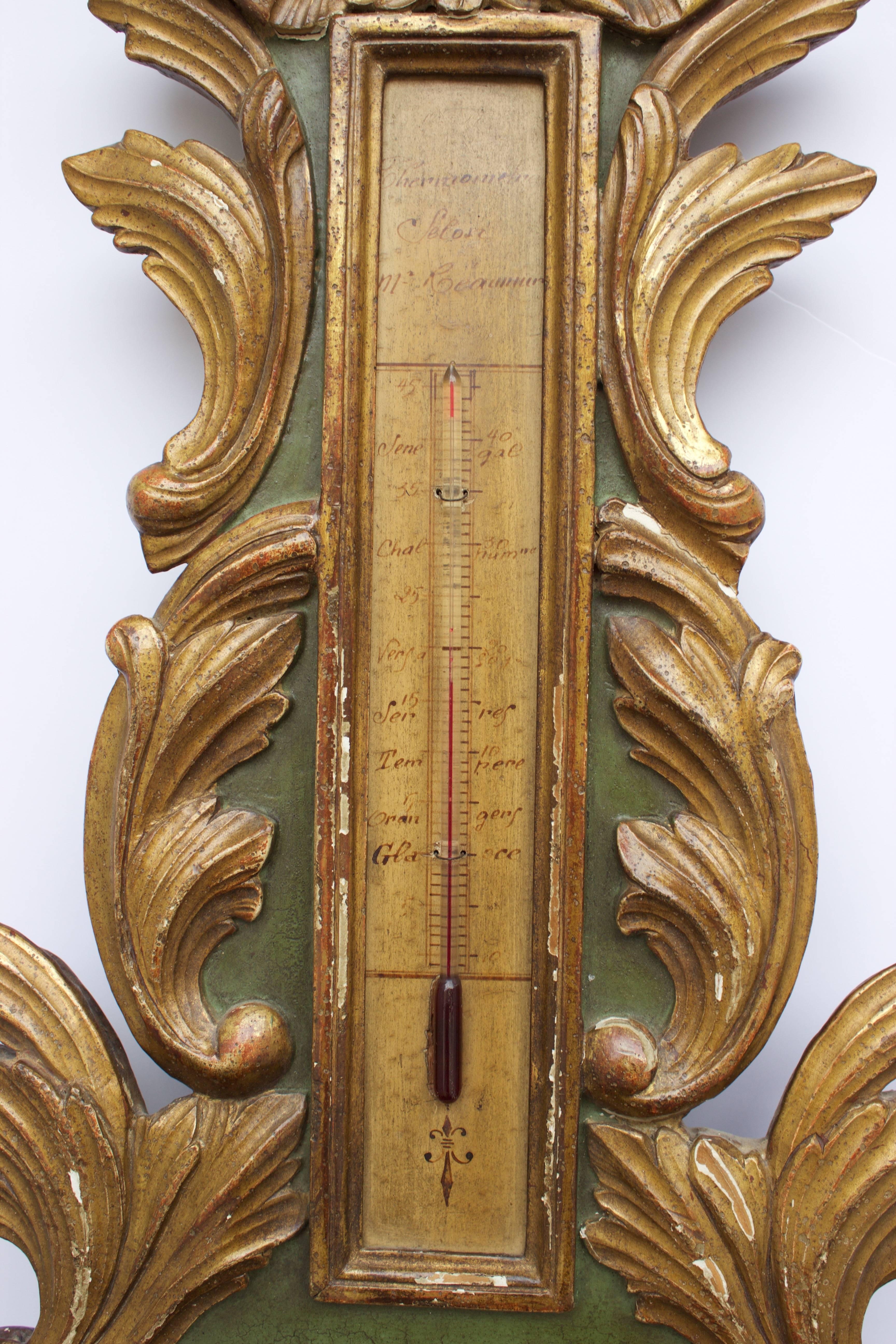 18th Century Louis XV Period French Giltwood and Lacquered Barometer For Sale