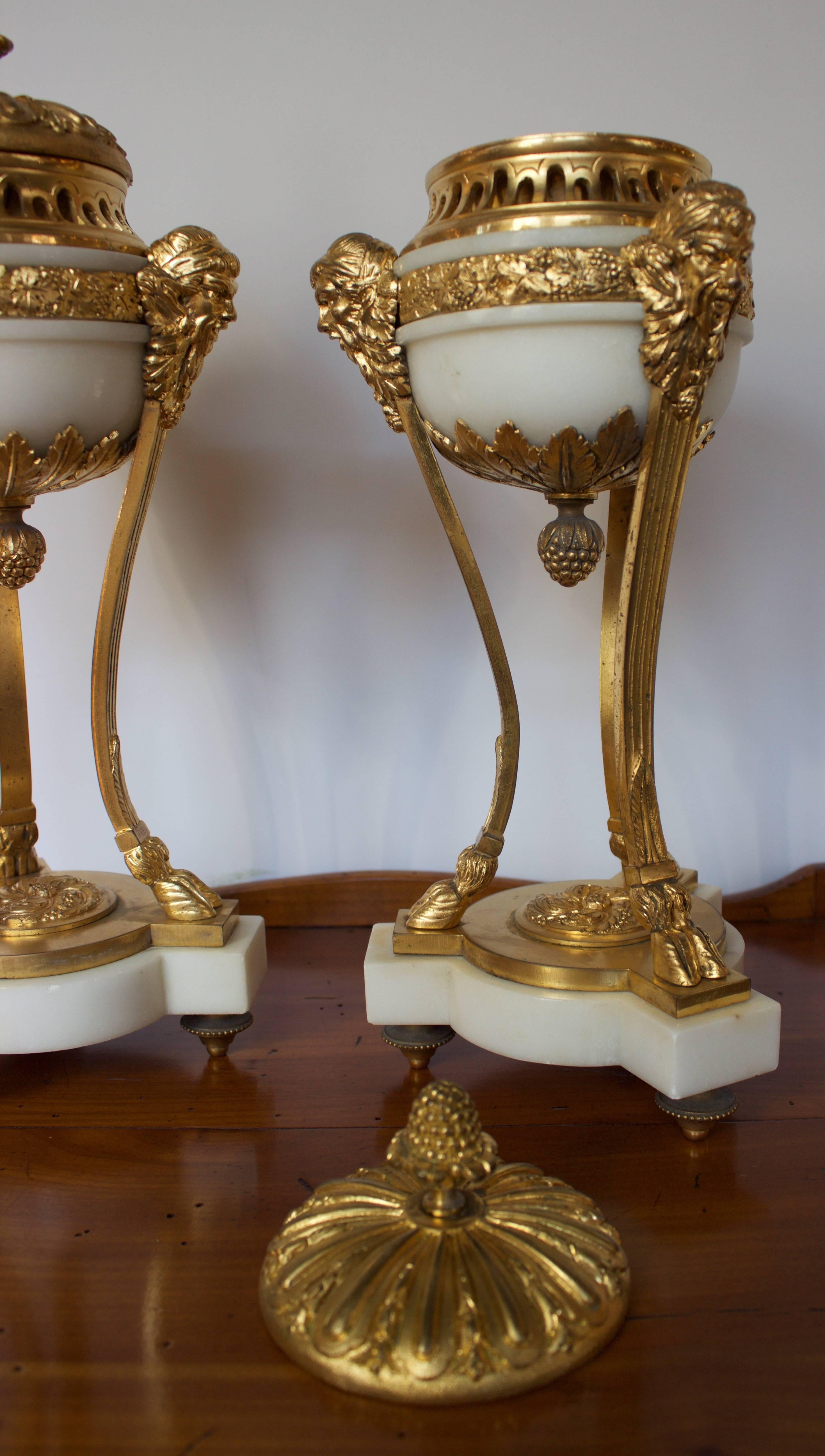 Gilt Pair of Early 19th Century French Incense Burners Louis XVI Style For Sale