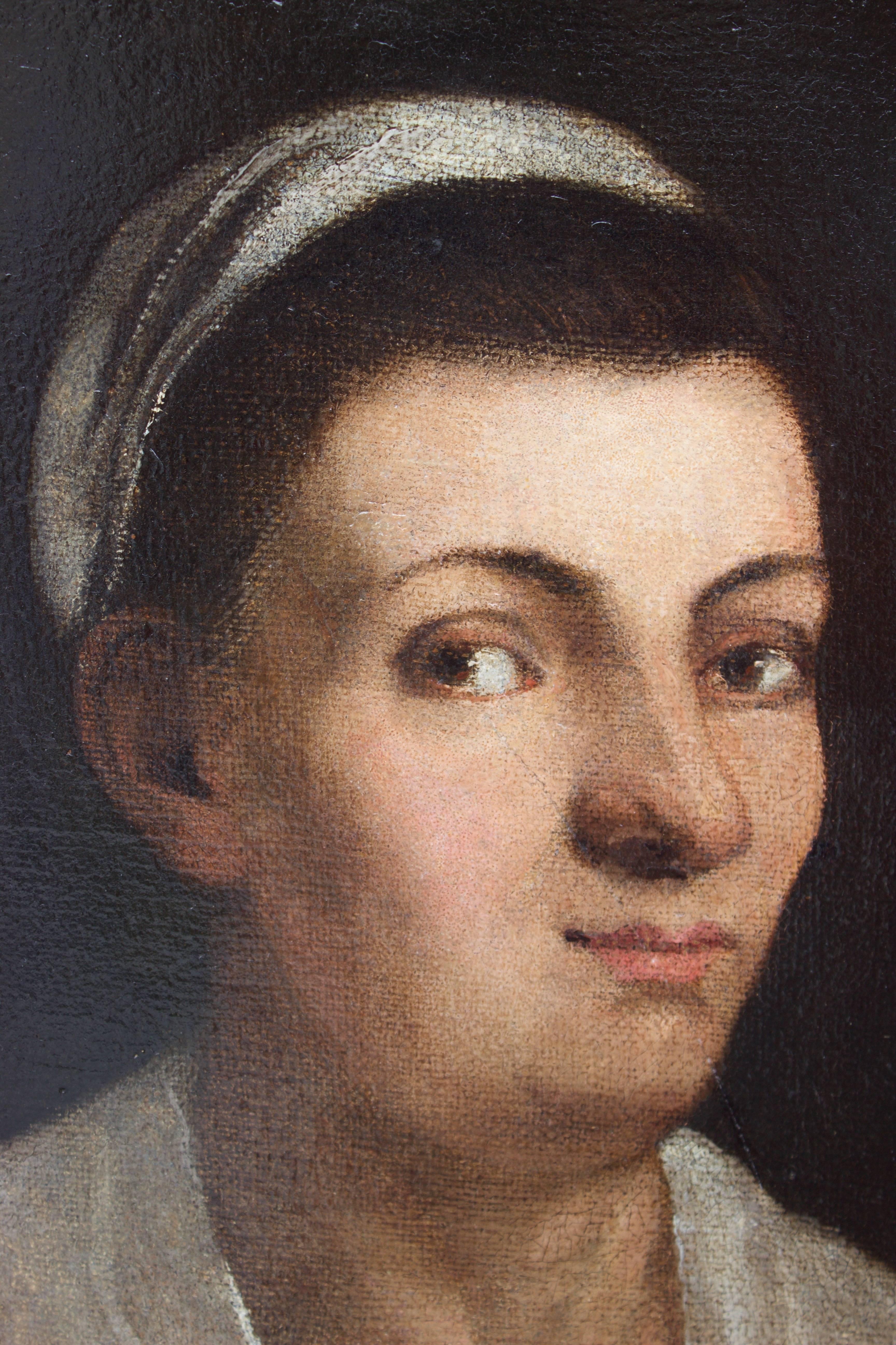 Italian portrait of a woman with a smirk. A priceless expression which leaves the viewer to wonder what the situation might have been to inspire such an expression. Italian 18th century signed 