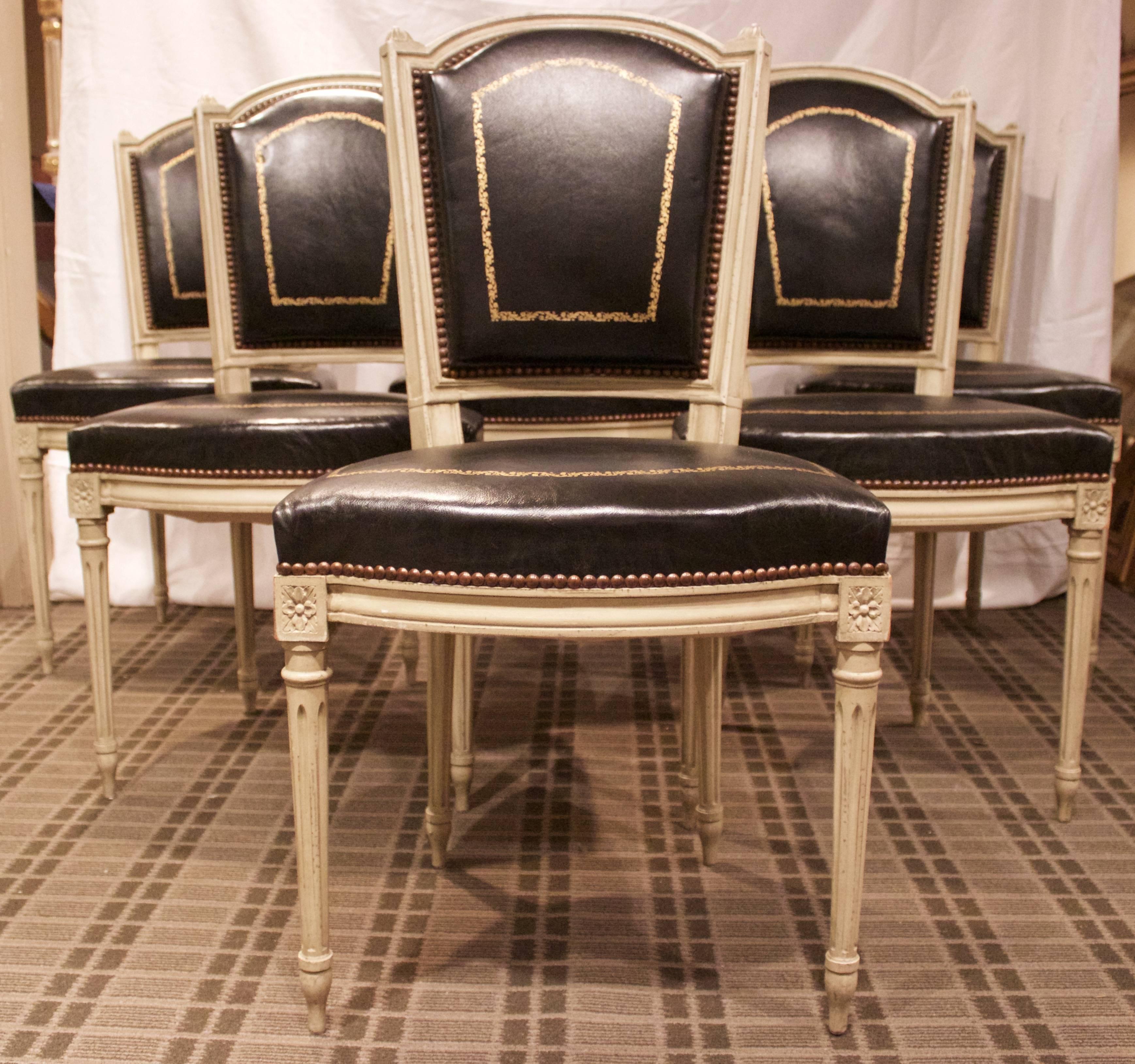 Hand-Carved Set of Six French Louis XVI Style Chairs