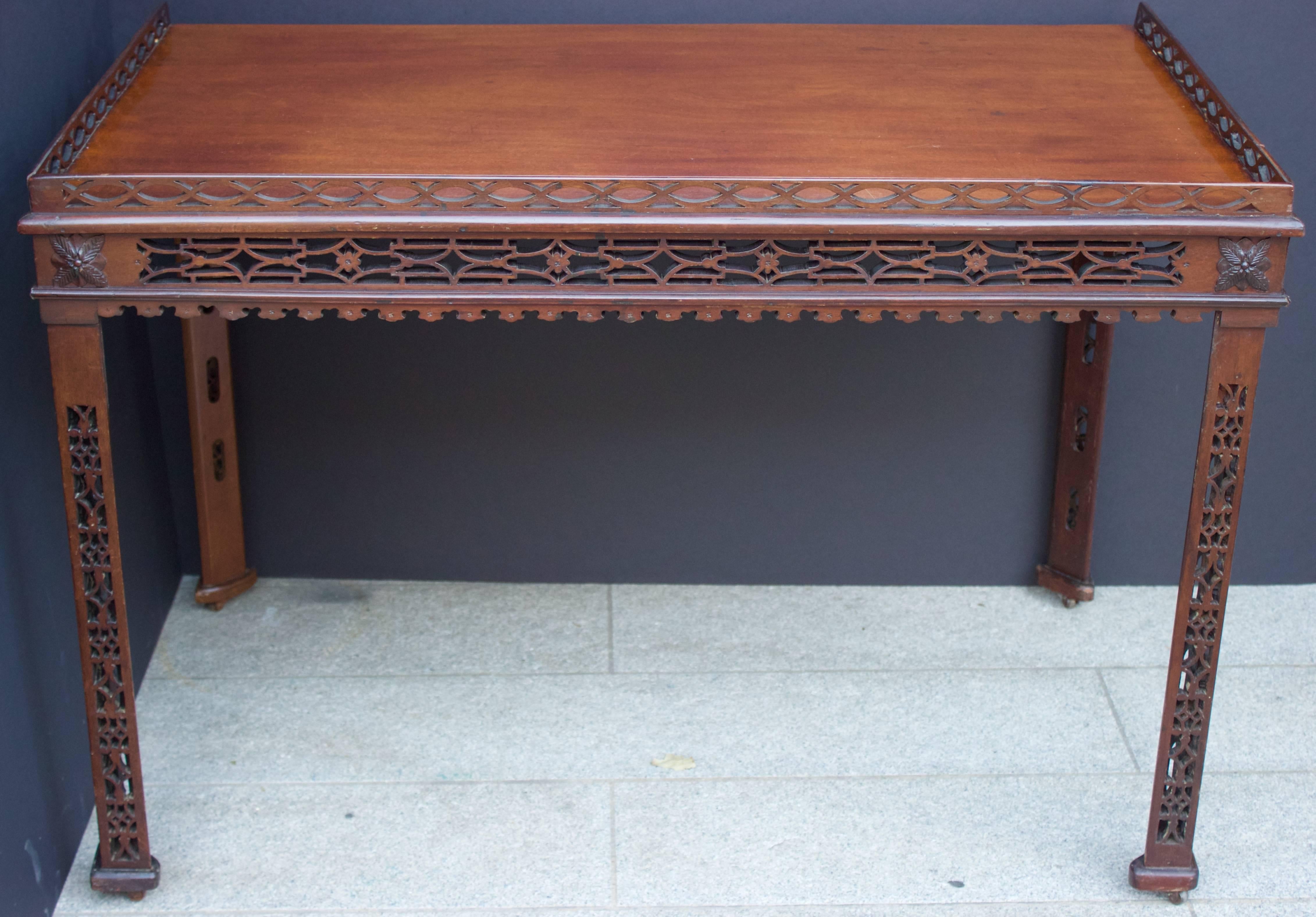Hand-Carved 19th Century Chinese Chippendale St. Mahogany Table
